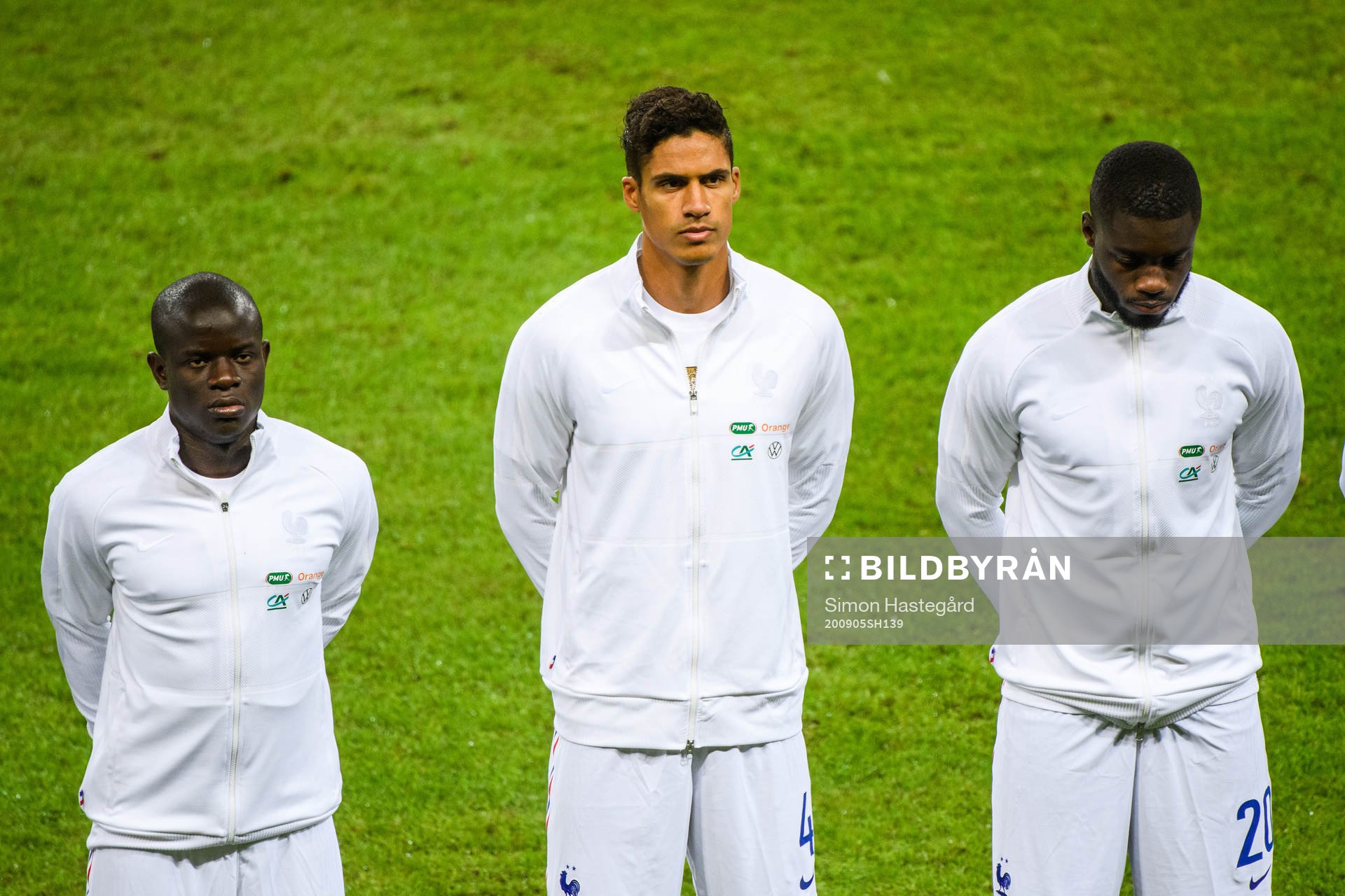 N'Golo Kanté , Raphaël Varane and Dayot Upamecano of