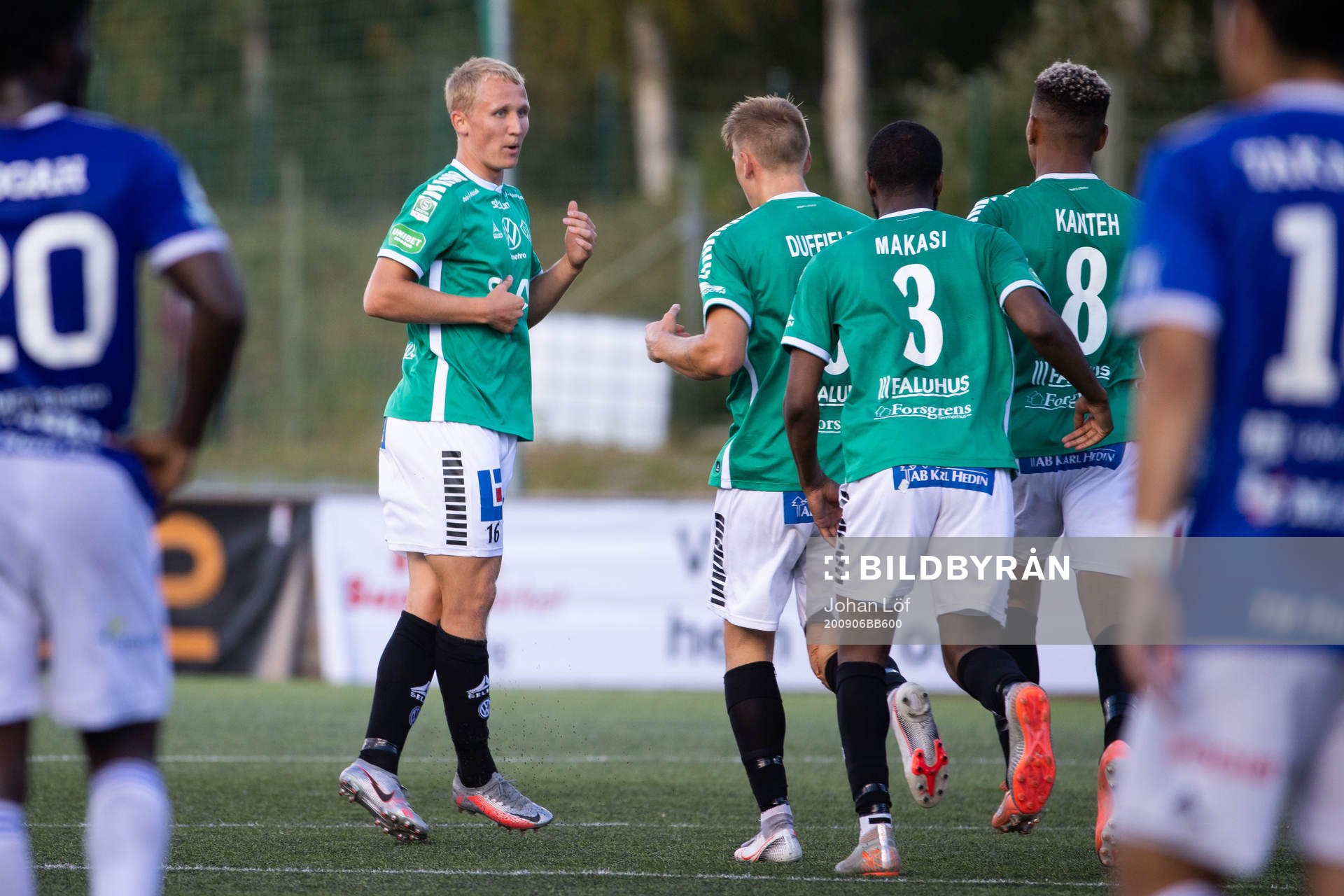 Brages Andre Kamp jublar efter 1-1 under fotbollsmatchen i Superettan  mellan Umeå FC och Brage den 6 september 2020 i Umeå.