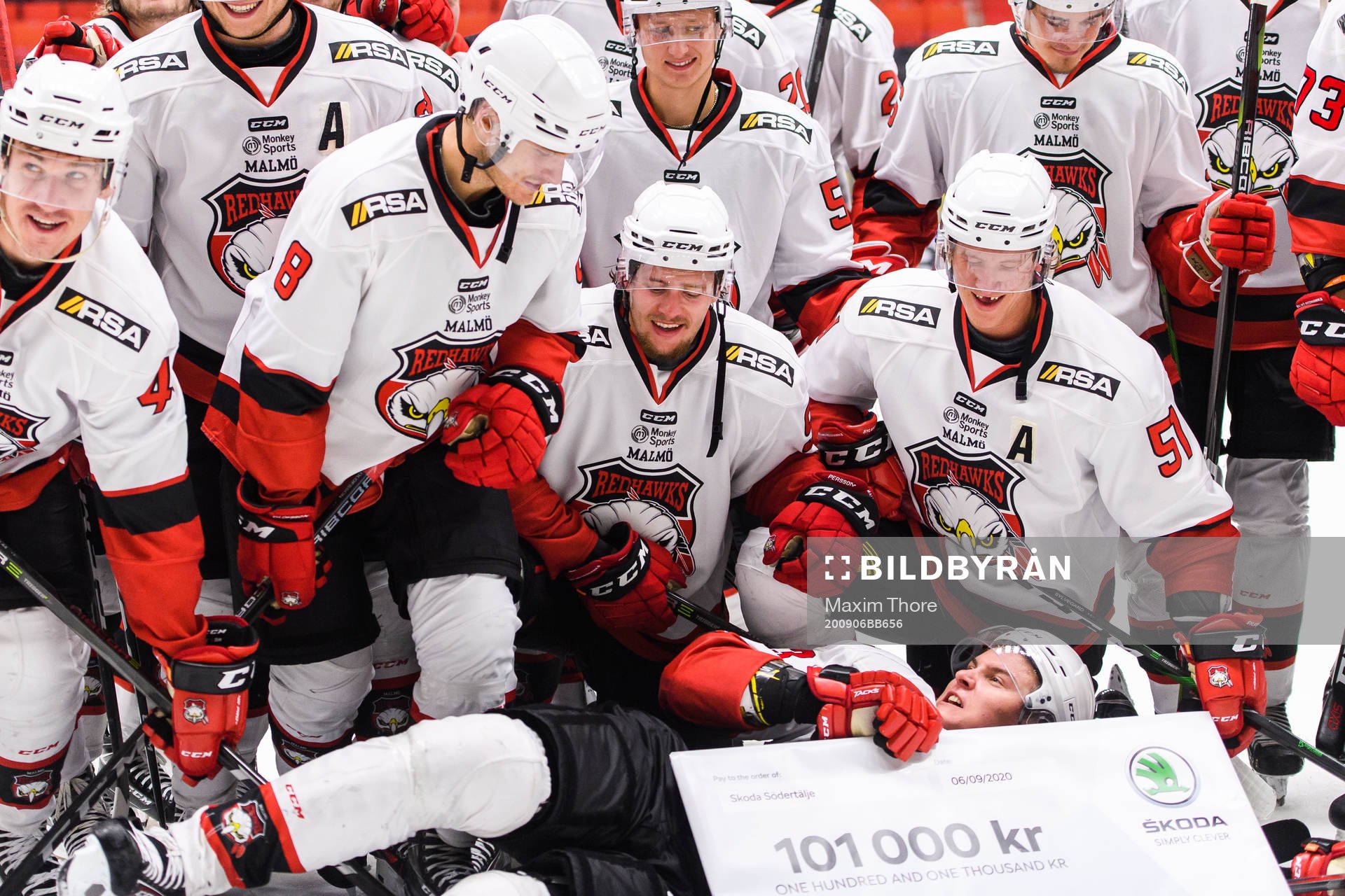 Malmö Redhawks Fredrik Händemark, Johan Olofsson och Emil