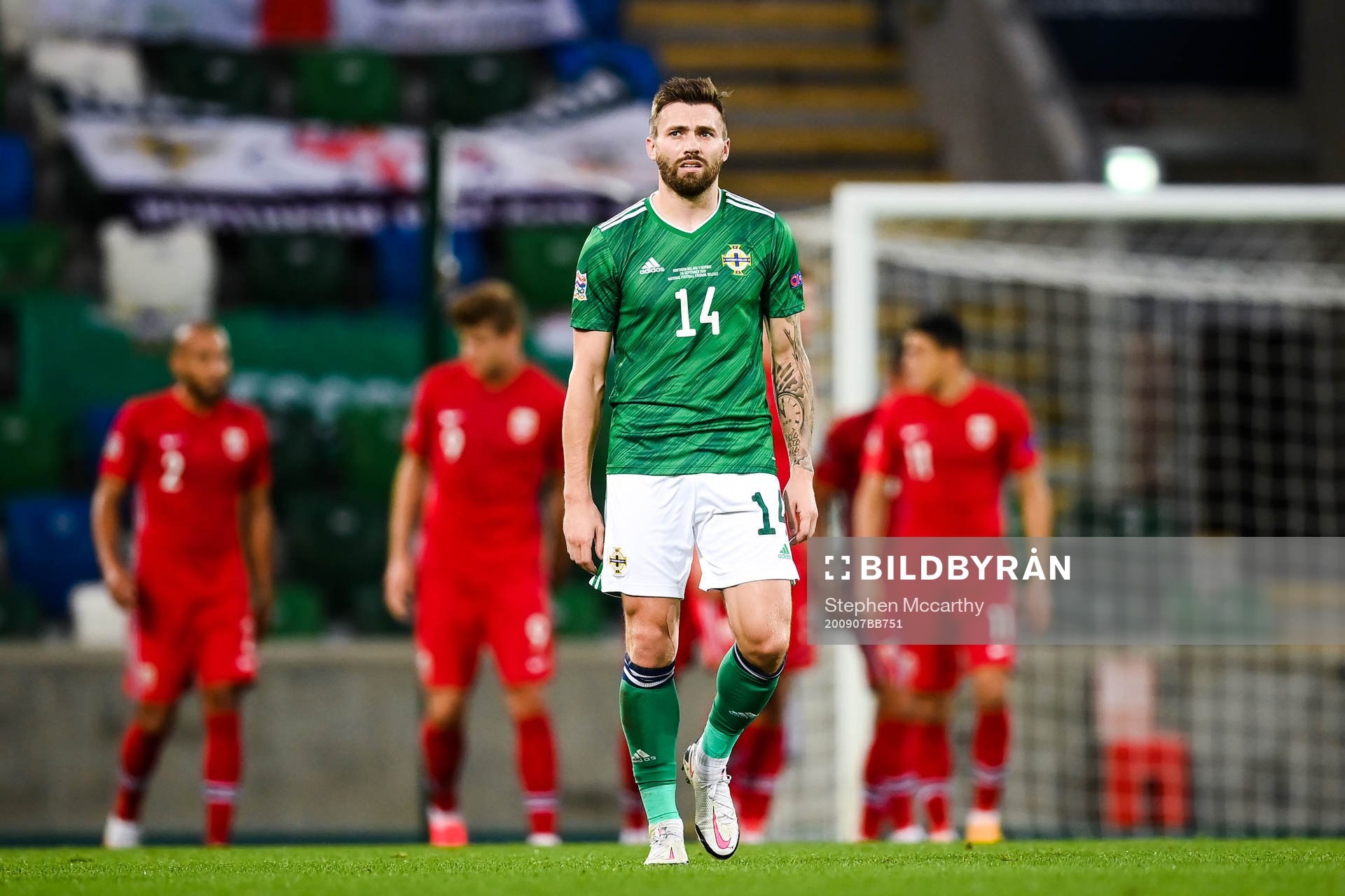 Stuart Dallas of Northern Ireland looks dejected