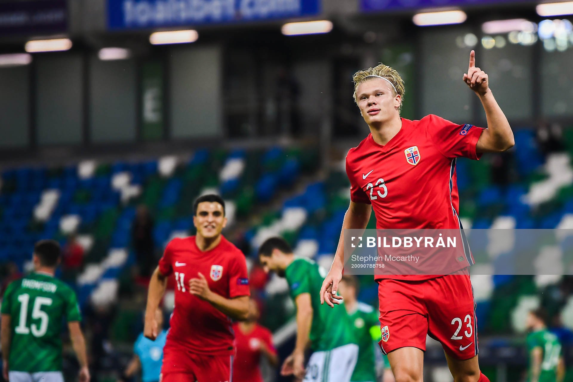 Erling Braut Haaland of Norway celebrates the 1-2 goal
