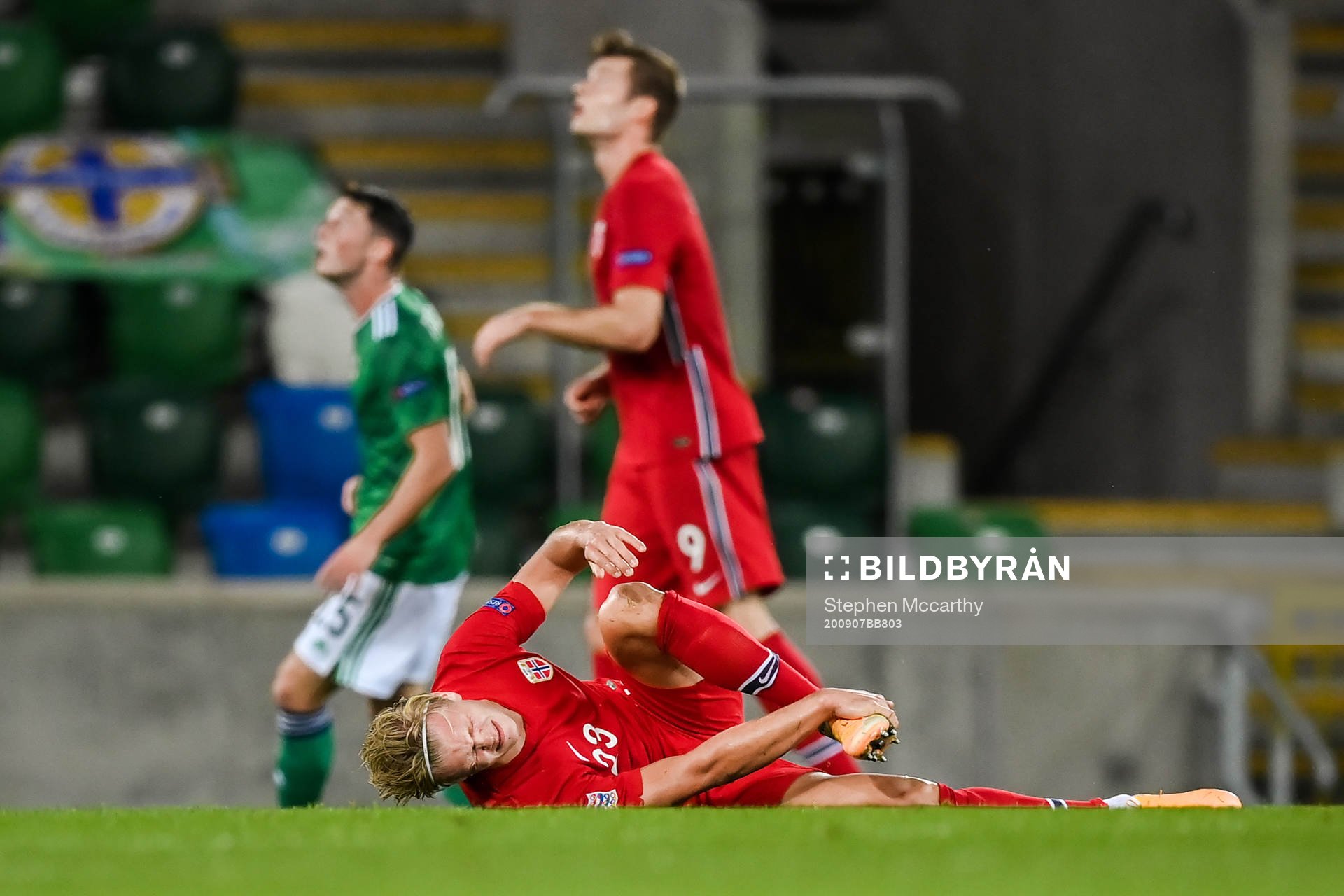 Erling Braut Haaland of Norway in pain