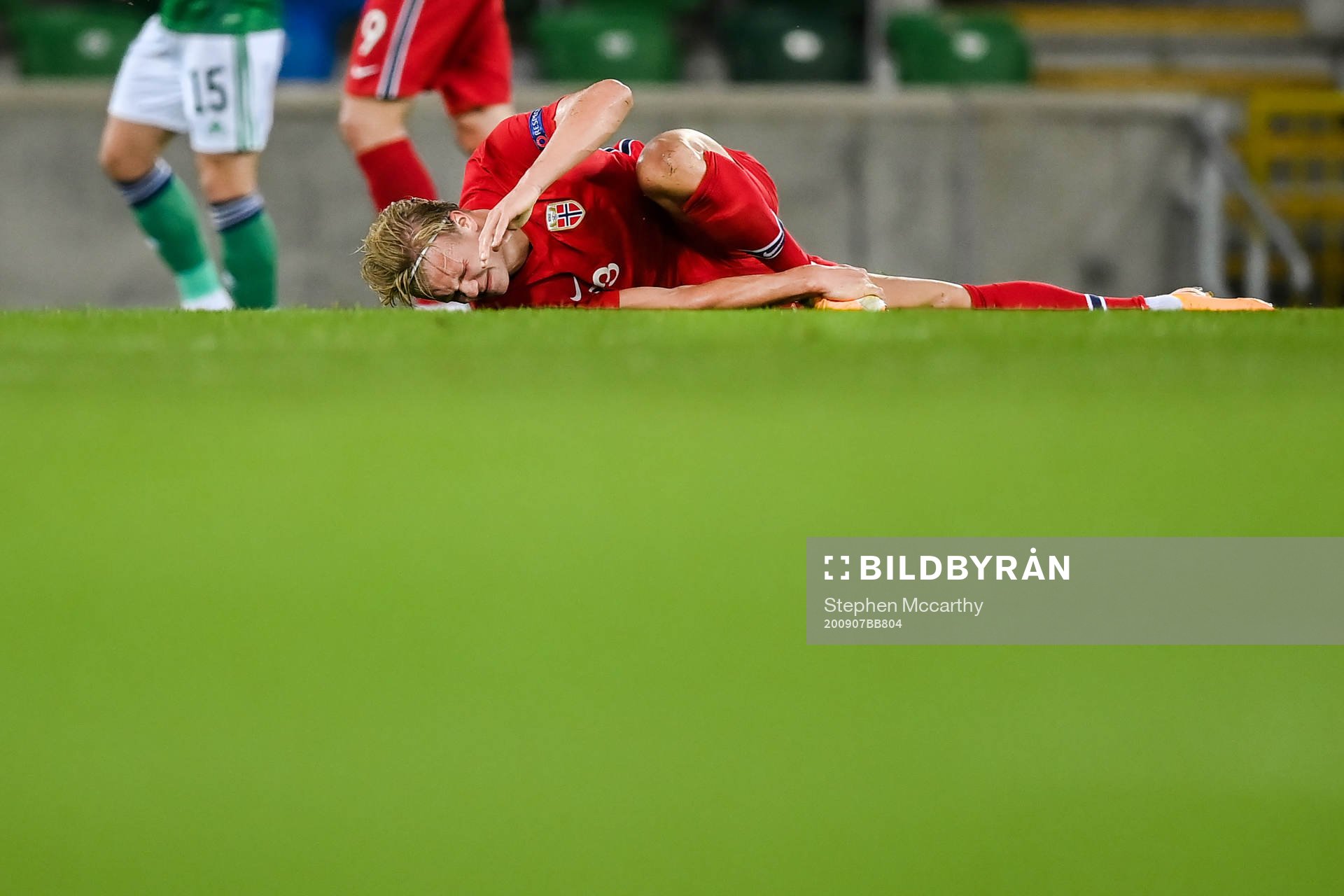 Erling Braut Haaland of Norway in pain