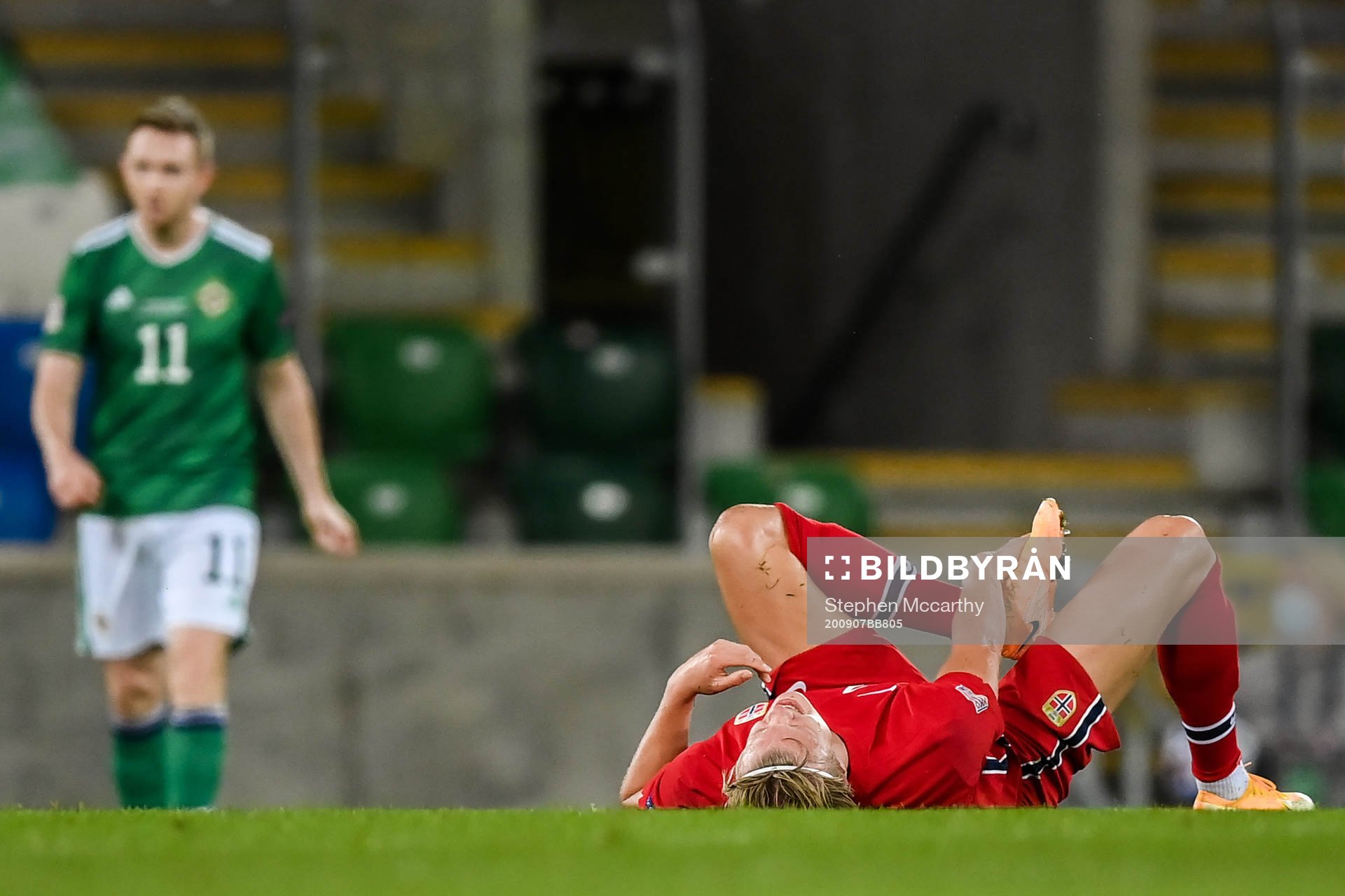 Erling Braut Haaland of Norway in pain