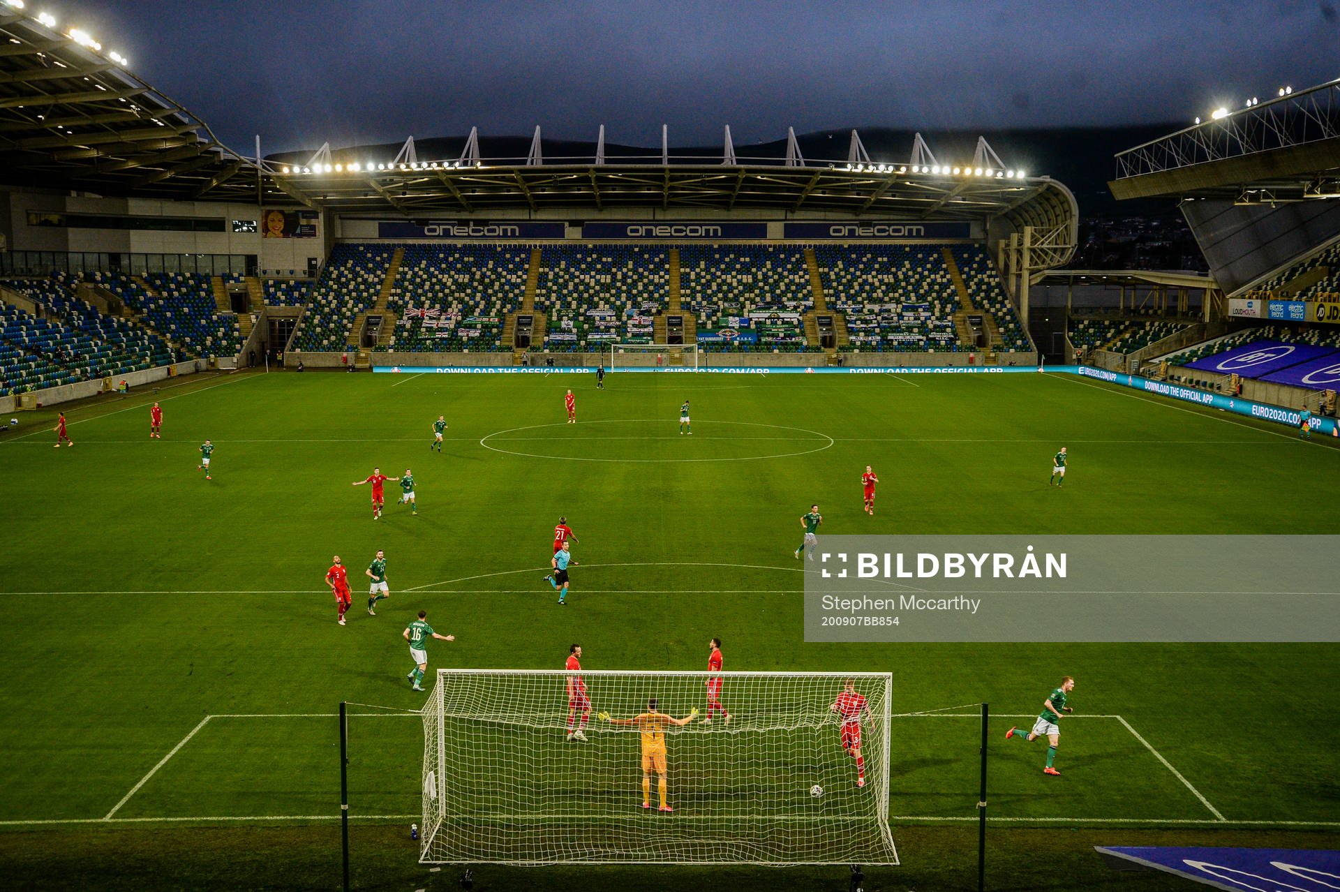 Paddy McNair of Northern Ireland scores the 1-1 goal behind
