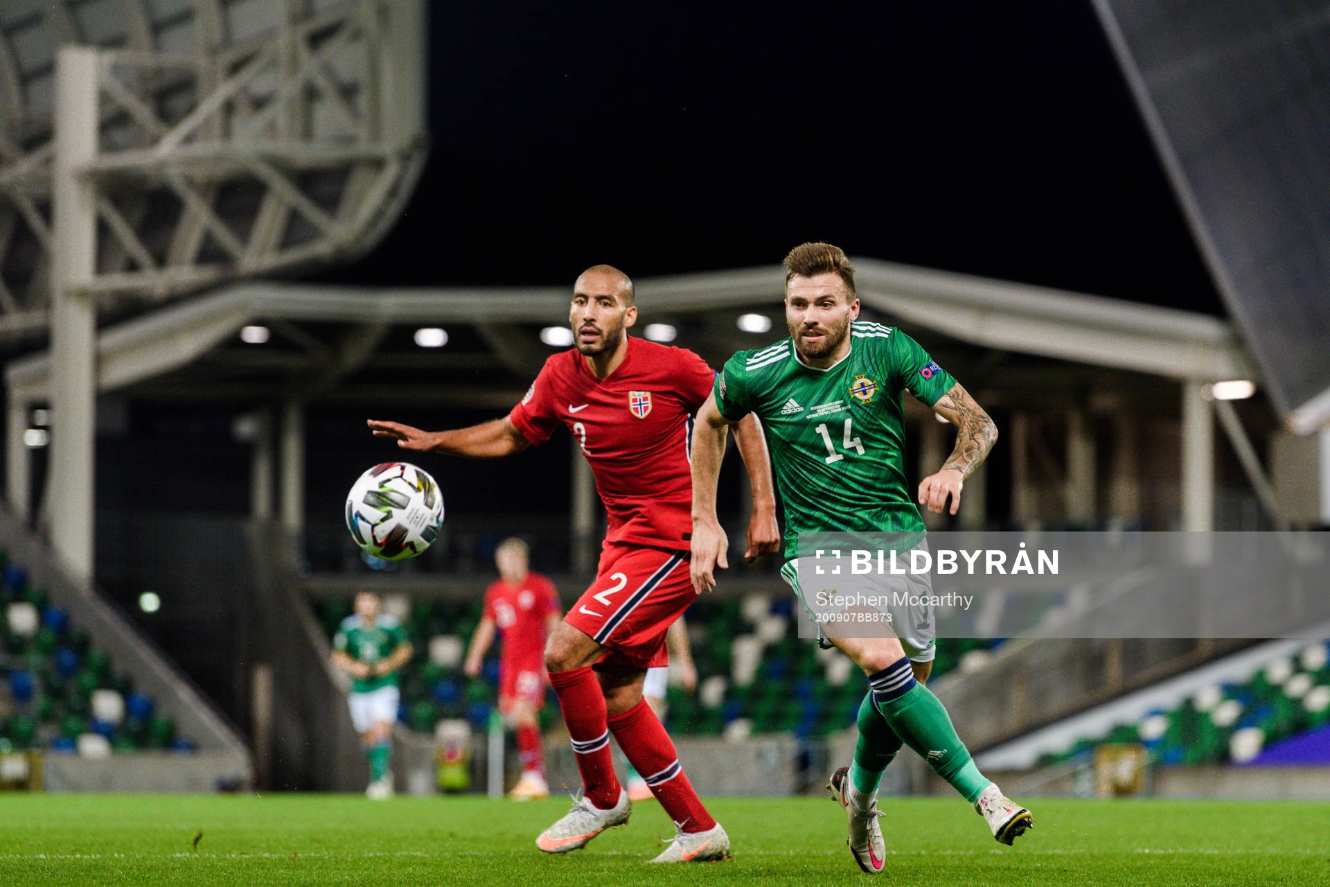 Haitam Aleesami of Norway and Stuart Dallas of Northern