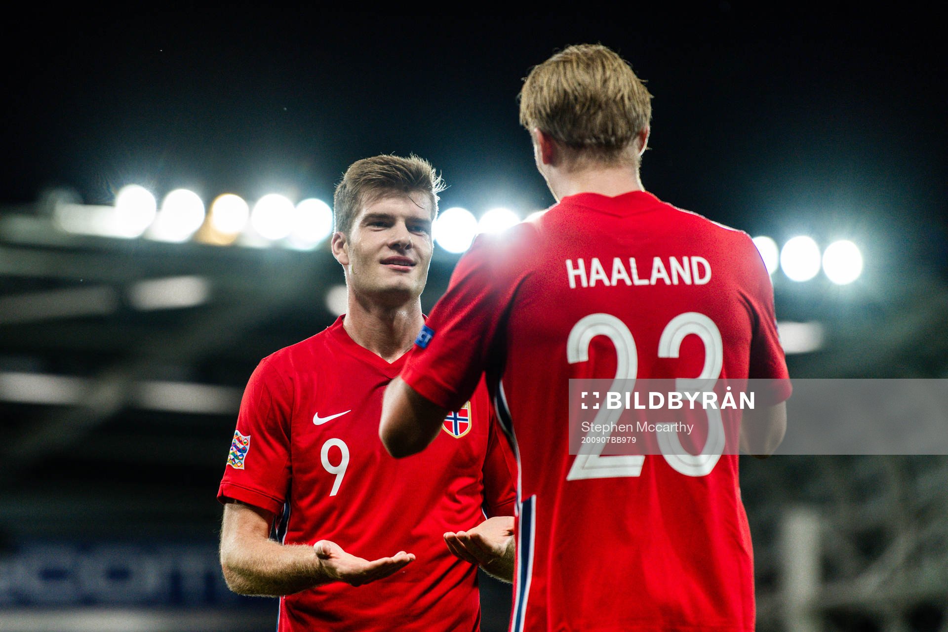 Alexander Sørloth and Erling Braut Haaland of Norway