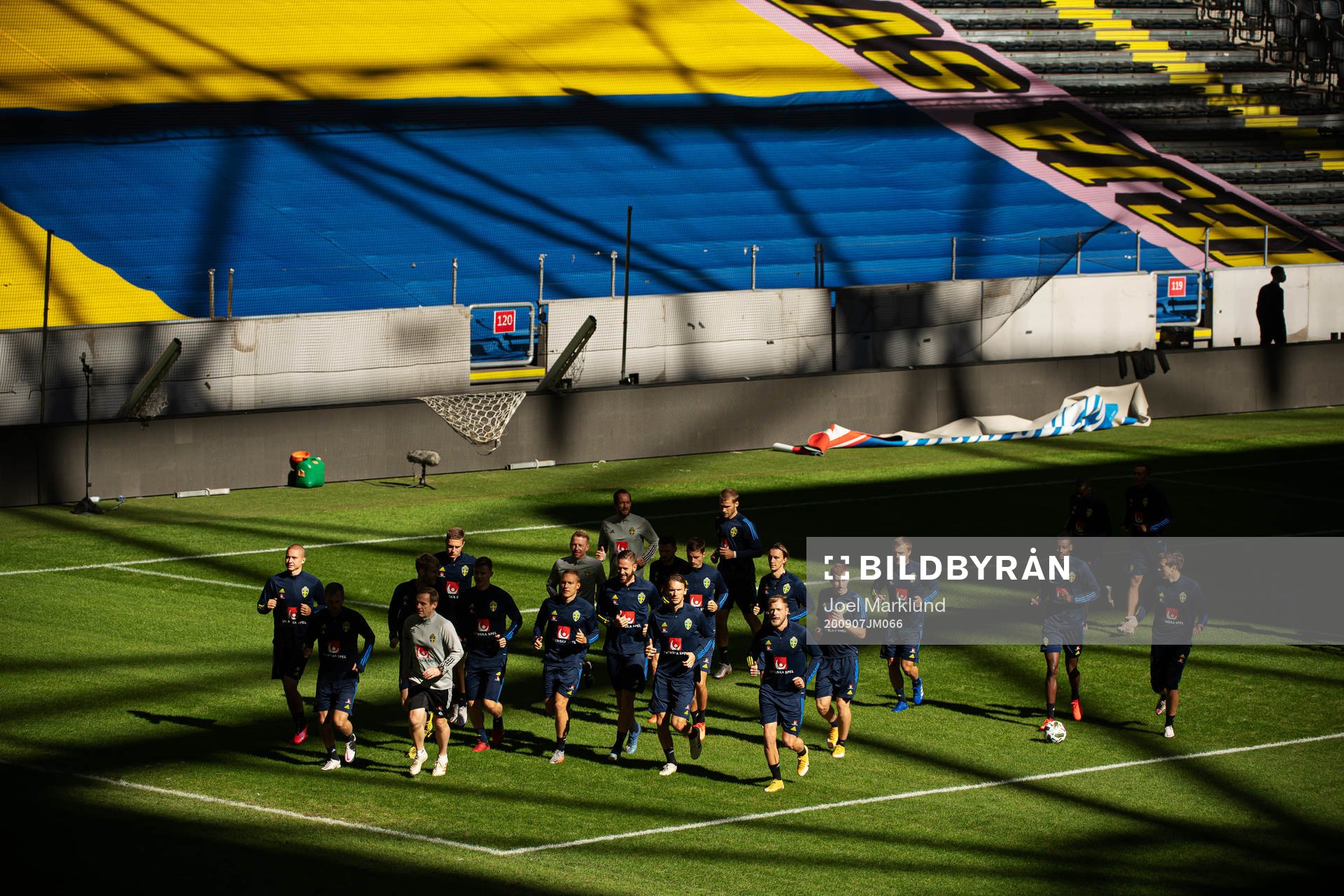 Players of the Swedish national football team warming up