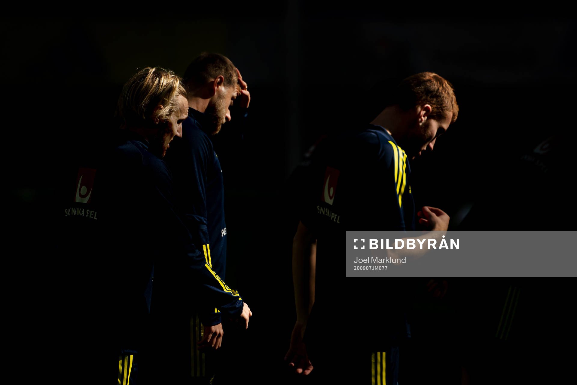 Emil Forsberg, John Guidetti and Dejan Kulusevski of the Swedish national football team during a training session on September 7, 2020 in Stockholm.