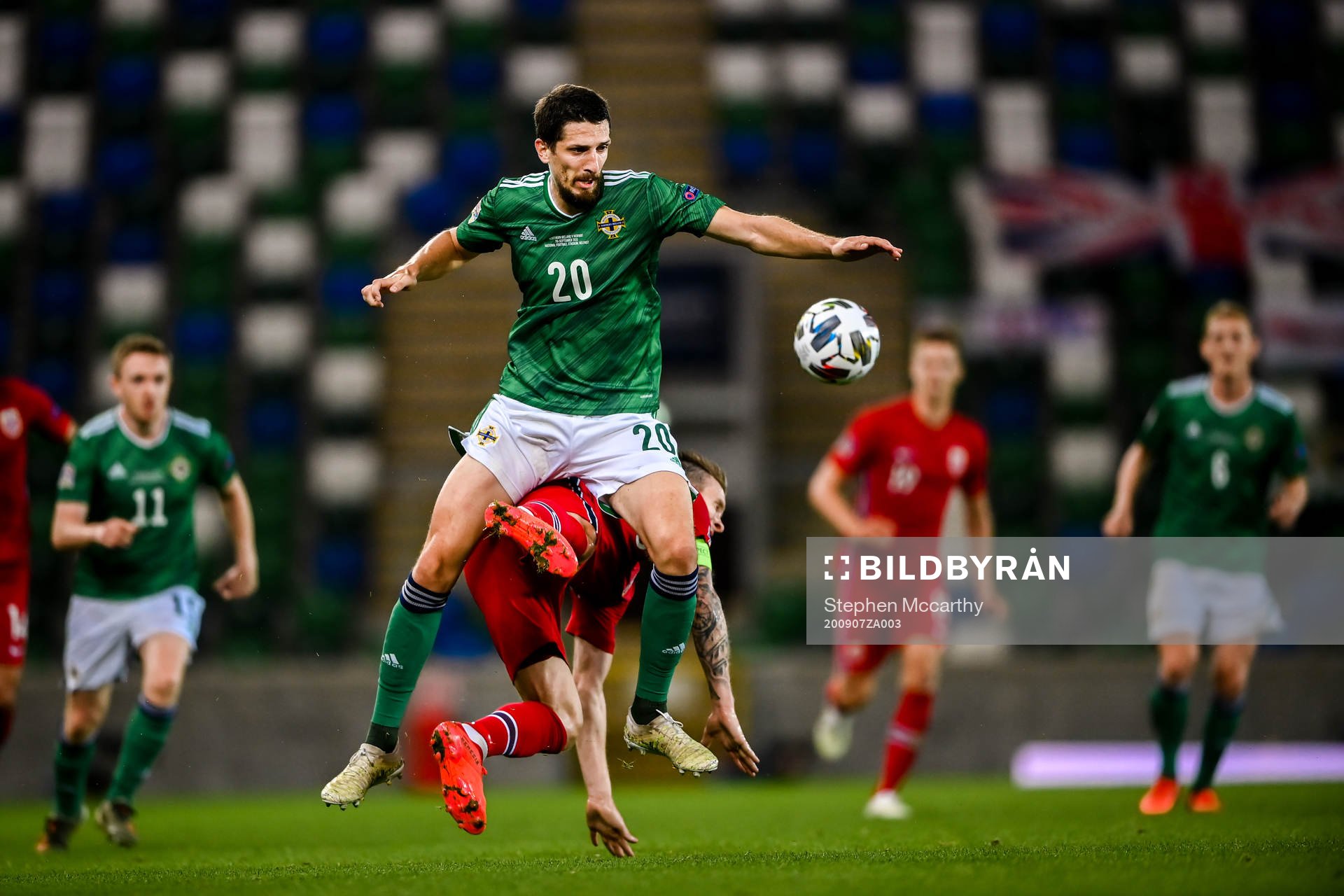 Craig Cathcart of Northern Ireland against Stefan Johansen