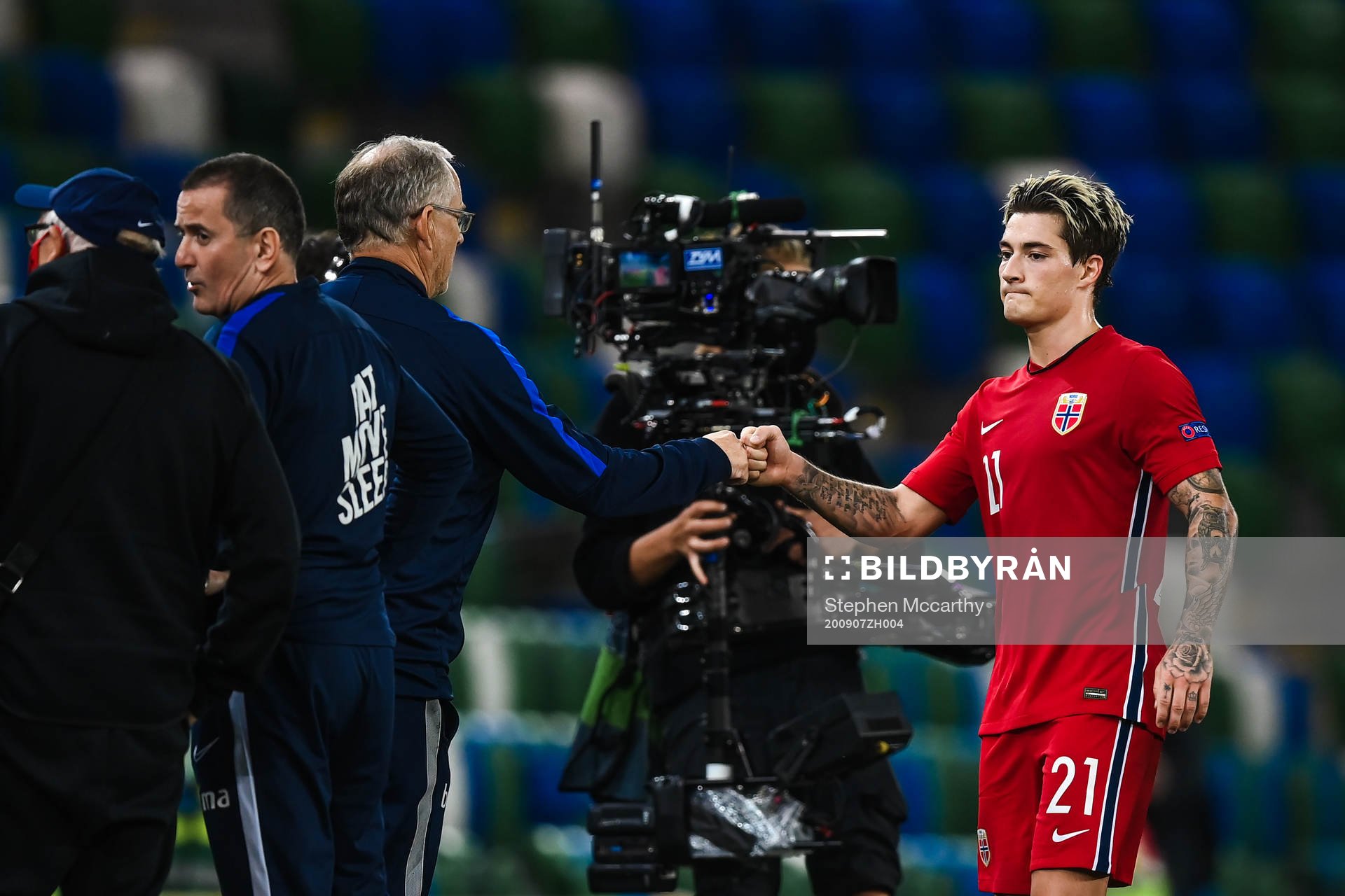 Lars Lagerbäck, head coach of Norway, and Mathias Normann
