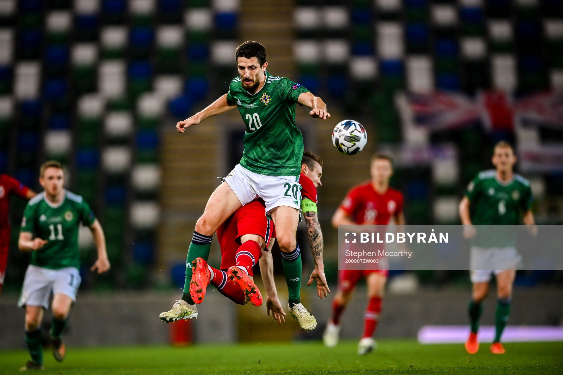 Craig Cathcart of Northern Ireland against Stefan Johansen