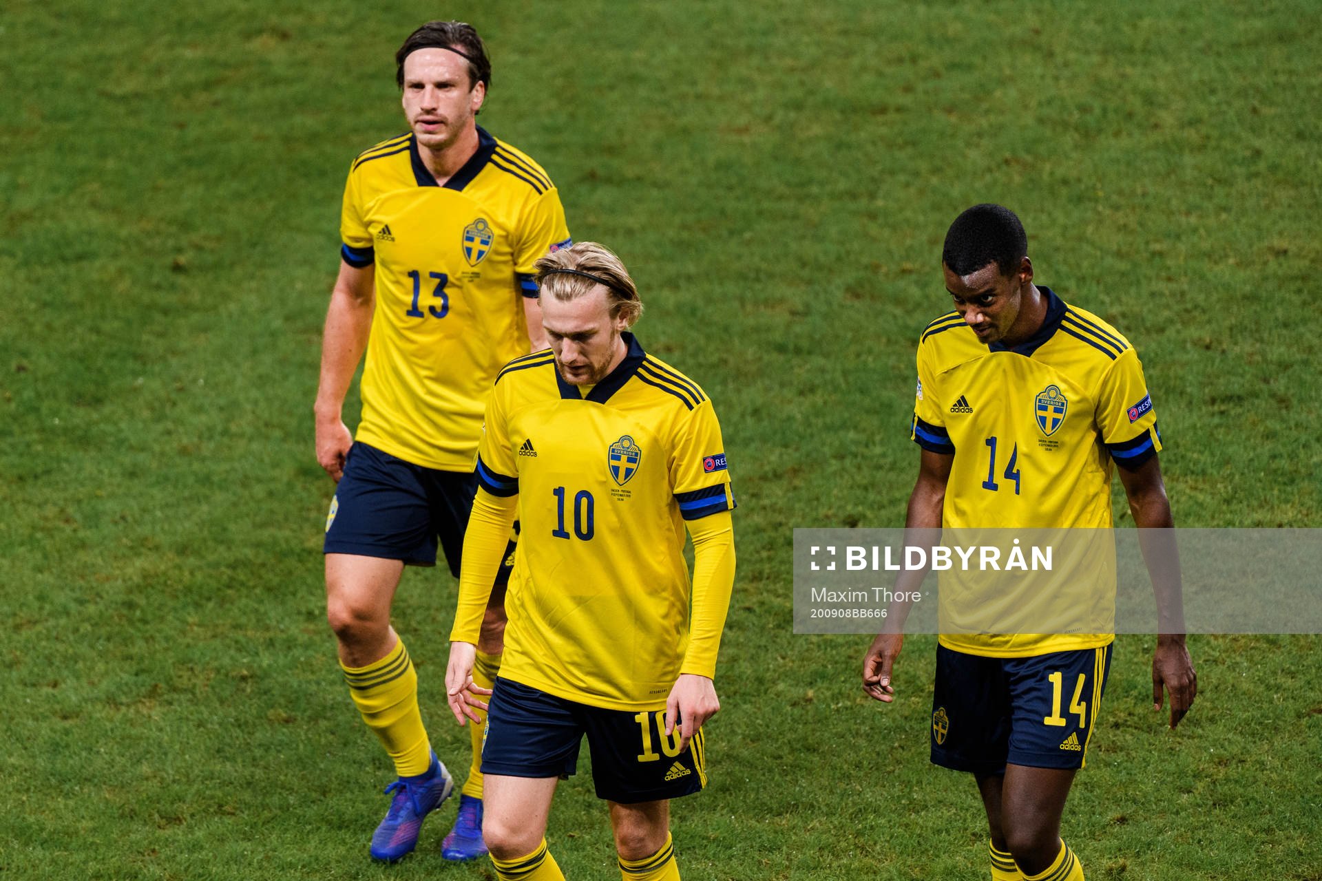 Gustav Svensson, Emil Forsberg and Alexander Isak of Sweden