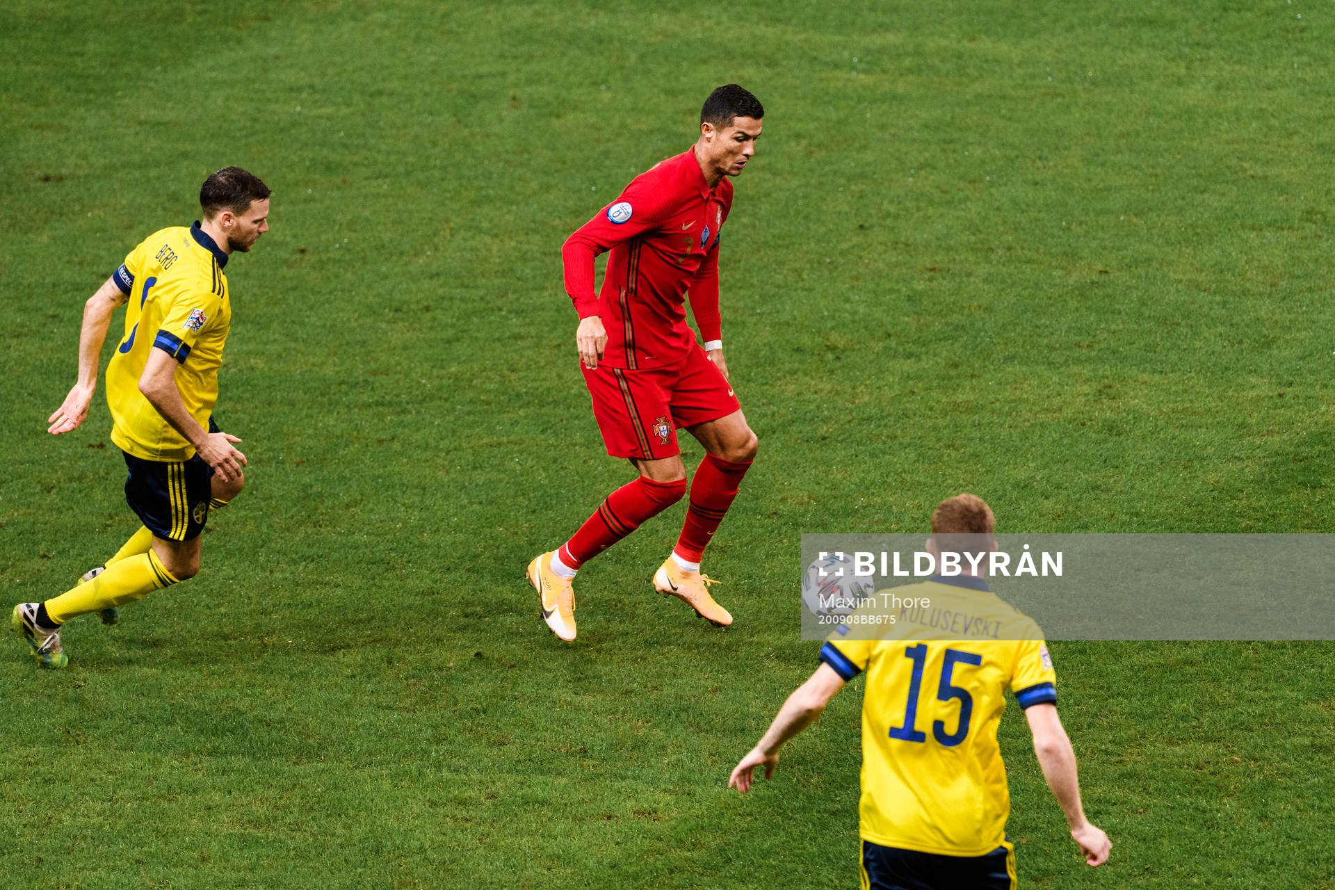 Cristiano Ronaldo of Portugal against Marcus Berg and Dejan