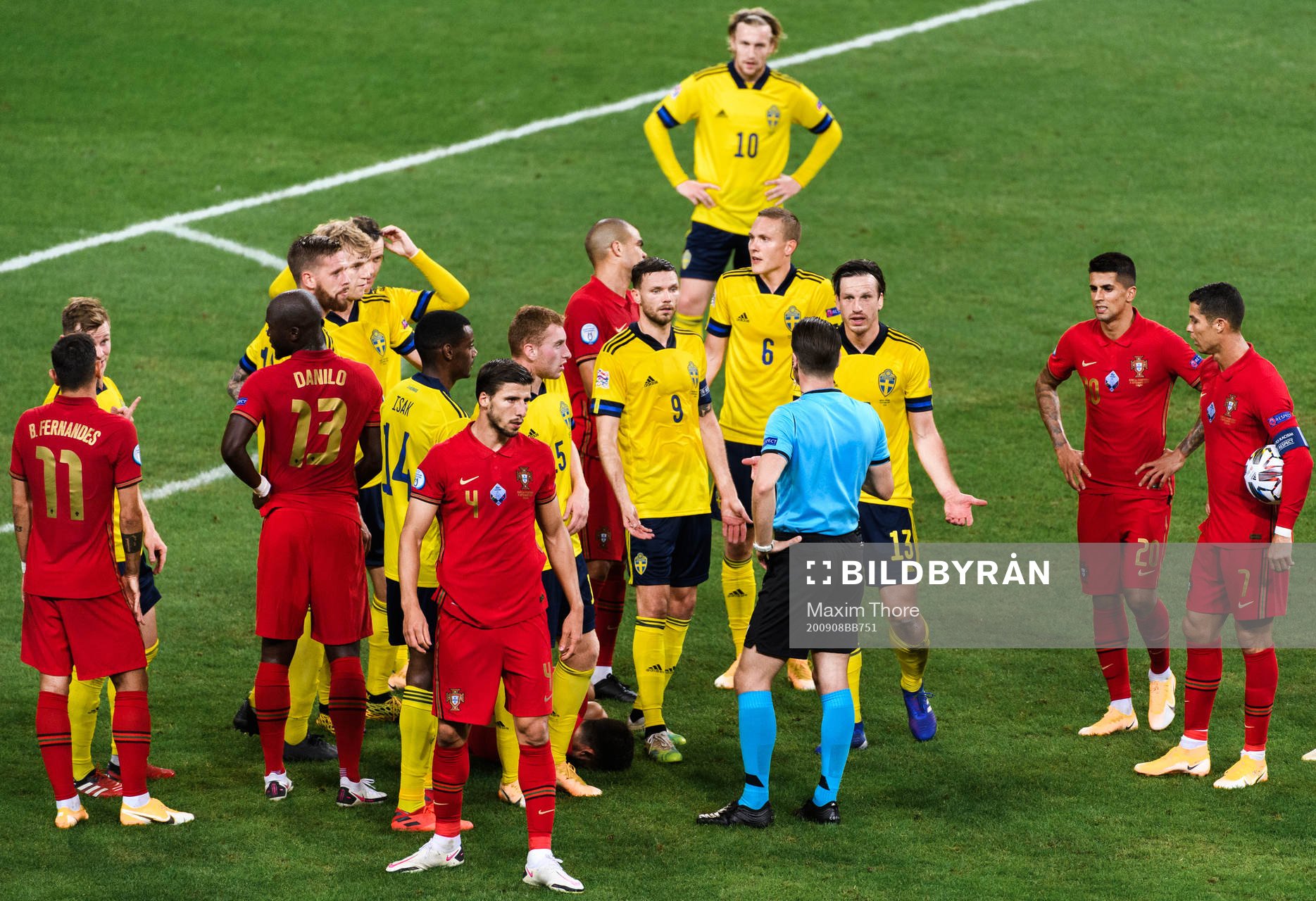 Gustav Svensson of Sweden receives his second yellow card