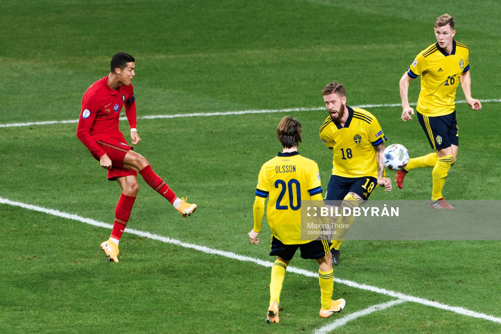 Cristiano Ronaldo of Portugal scores the 0-2 goal behind