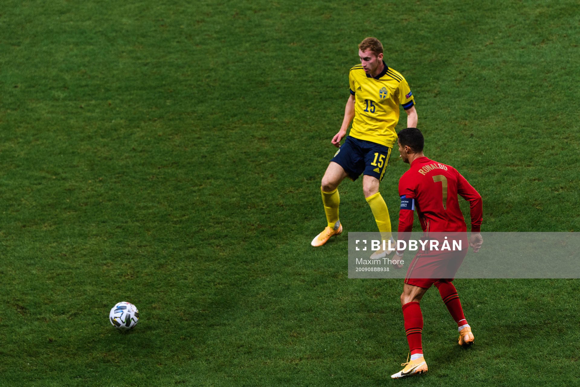 Dejan Kulusevski of Sweden and Cristiano Ronaldo of Portugal