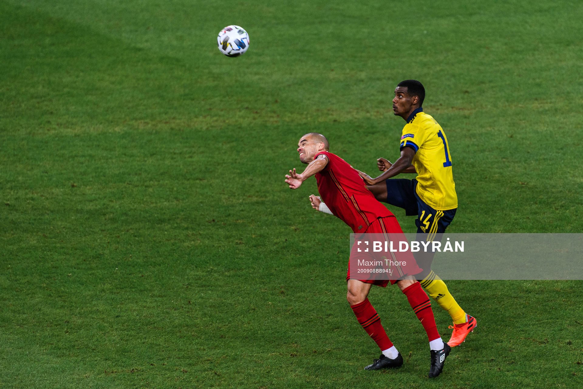 Pepe of Portugal and Alexander Isak of Sweden