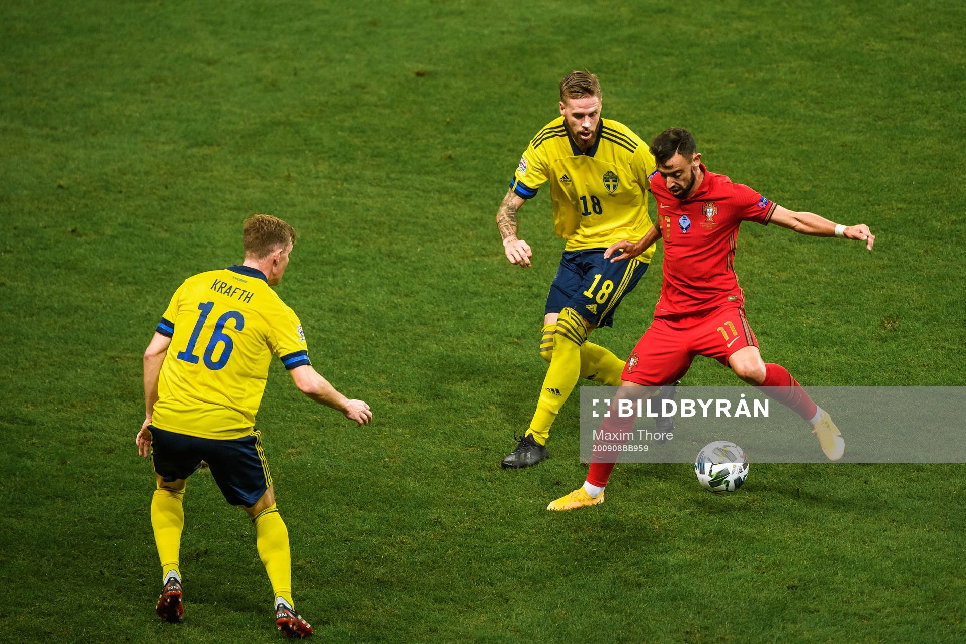 Emil Krafth and Pontus Jansson of Sweden against Bruno