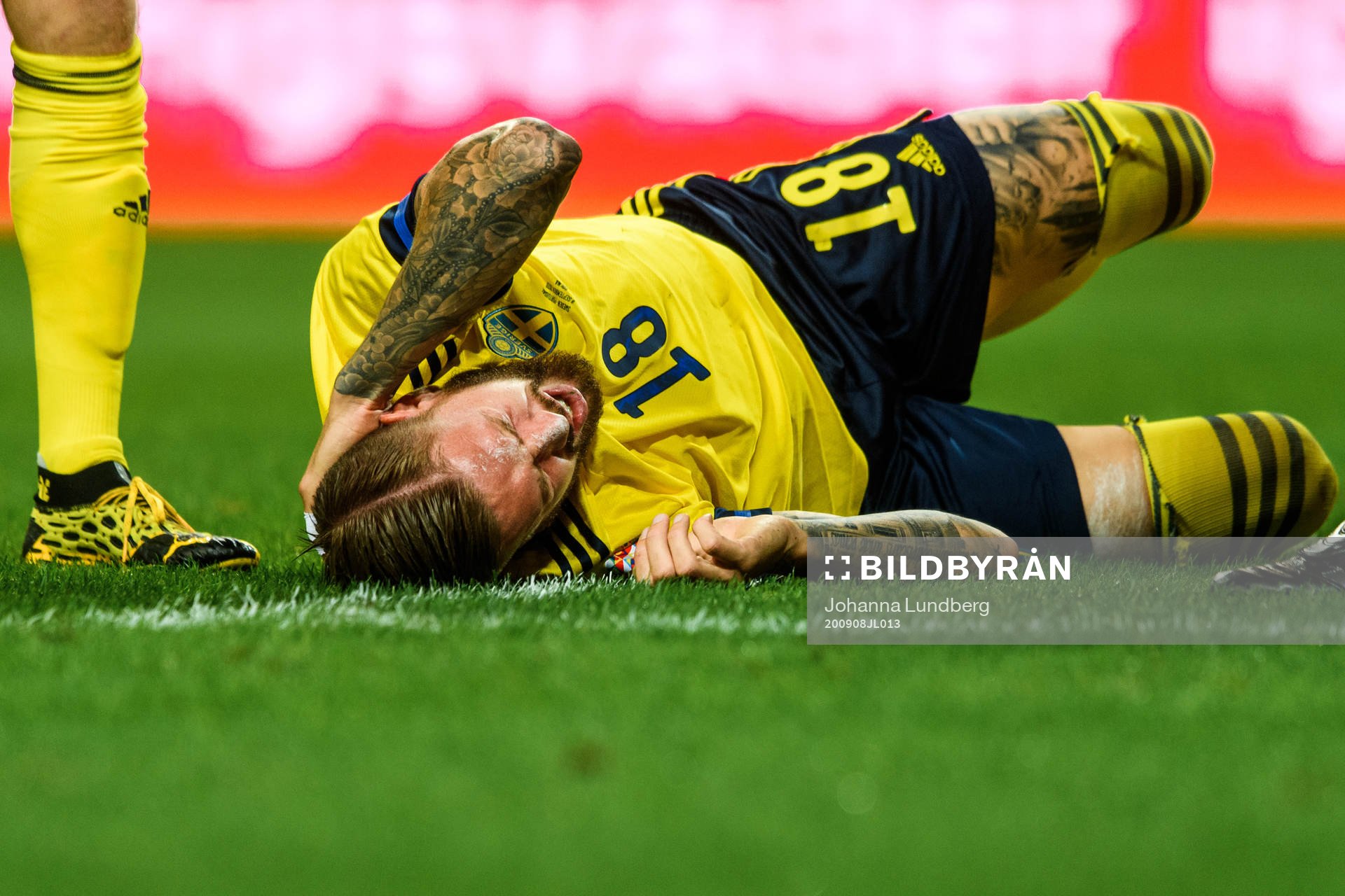 Pontus Jansson of Sweden in pain