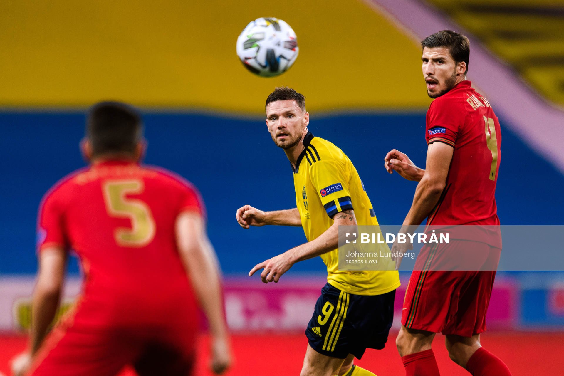 Marcus Berg of Sweden and Ruben Dias of Portugal