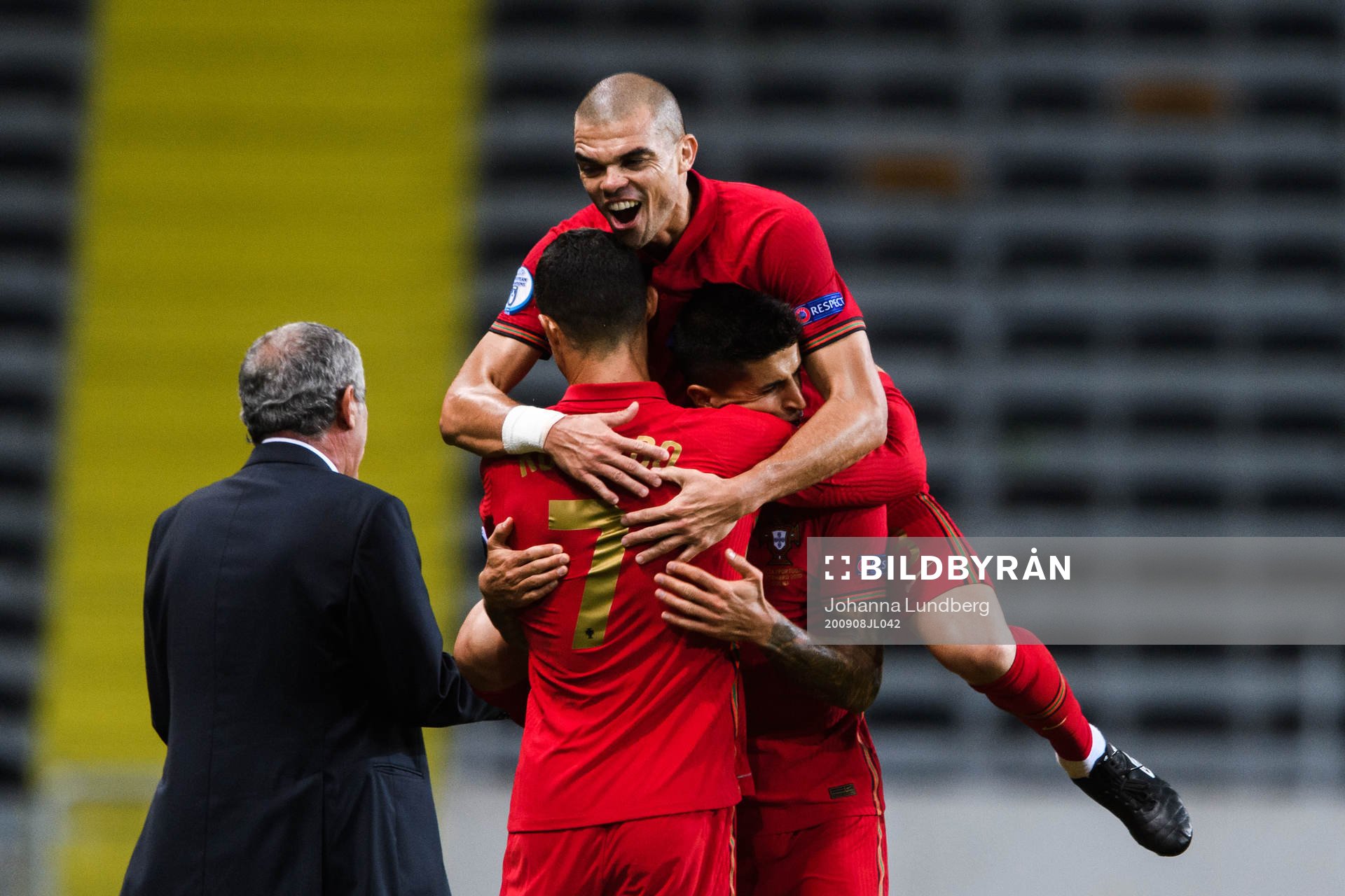 Cristiano Ronaldo and Pepe of Portugal celebrate the 0-1