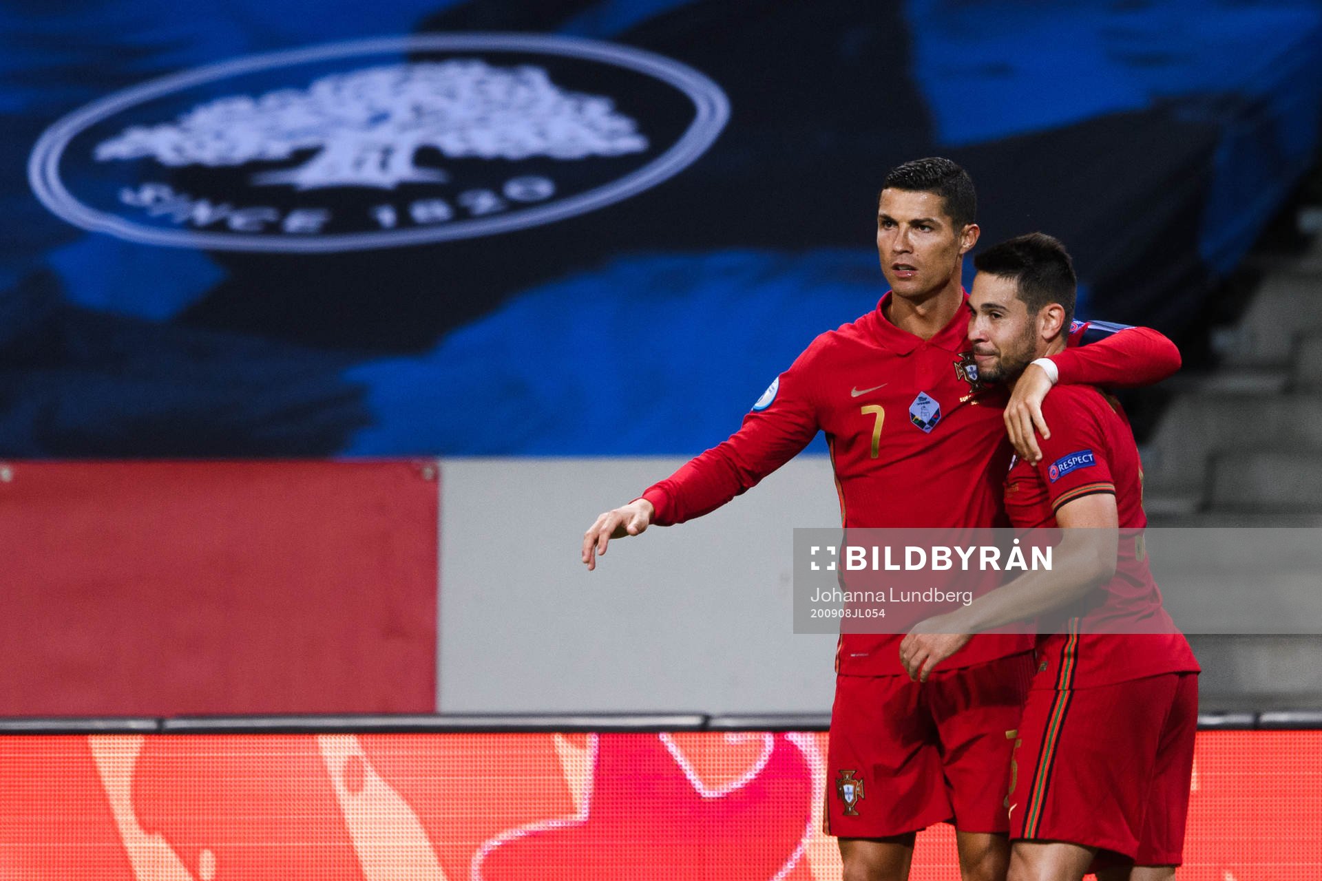 Cristiano Ronaldo of Portugal celebrates the 0-2 goal during the Nations League football match between Sweden and Portugal on September 8, 2020 in Stockholm.