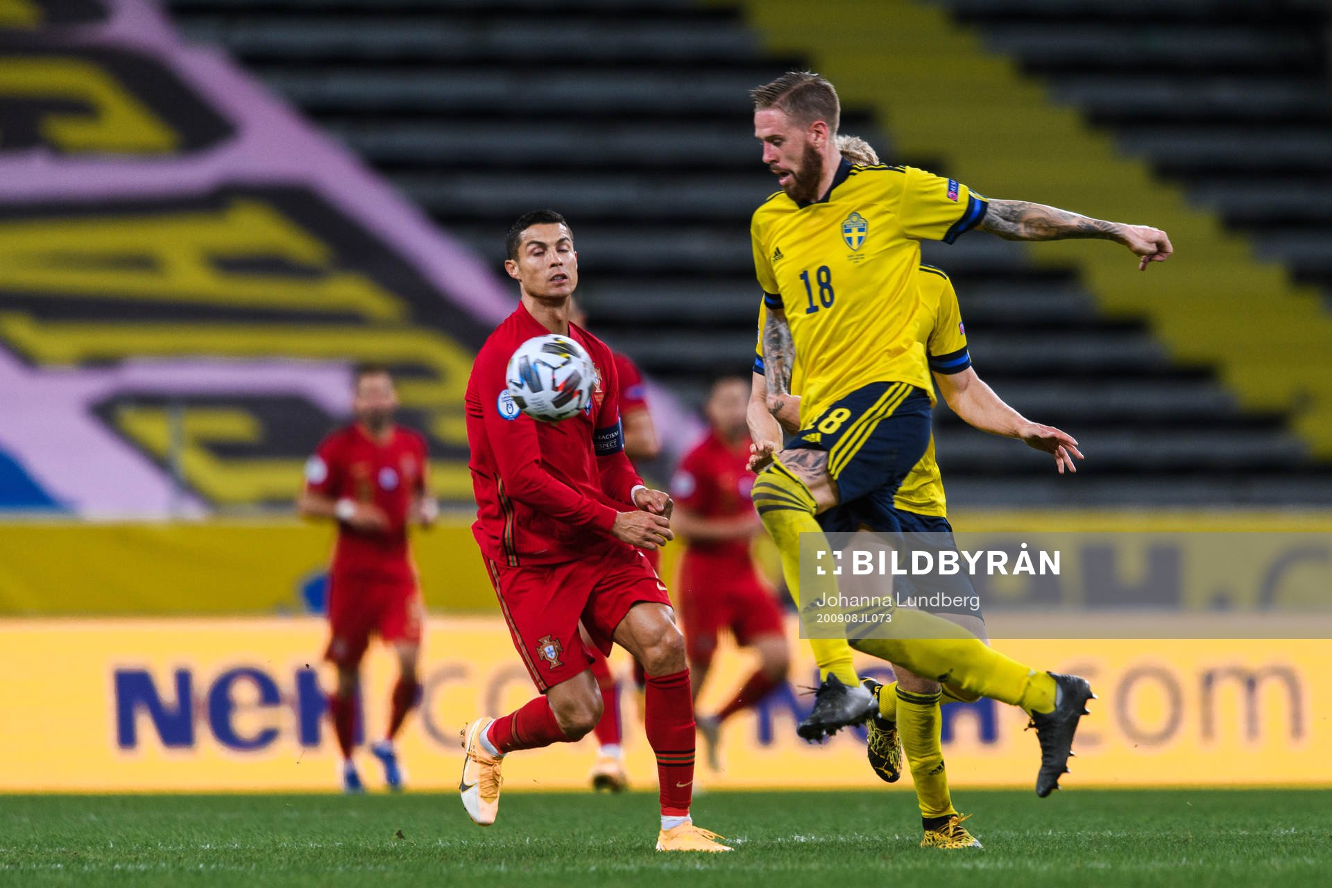 Cristiano Ronaldo of Portugal and Pontus Jansson of Sweden