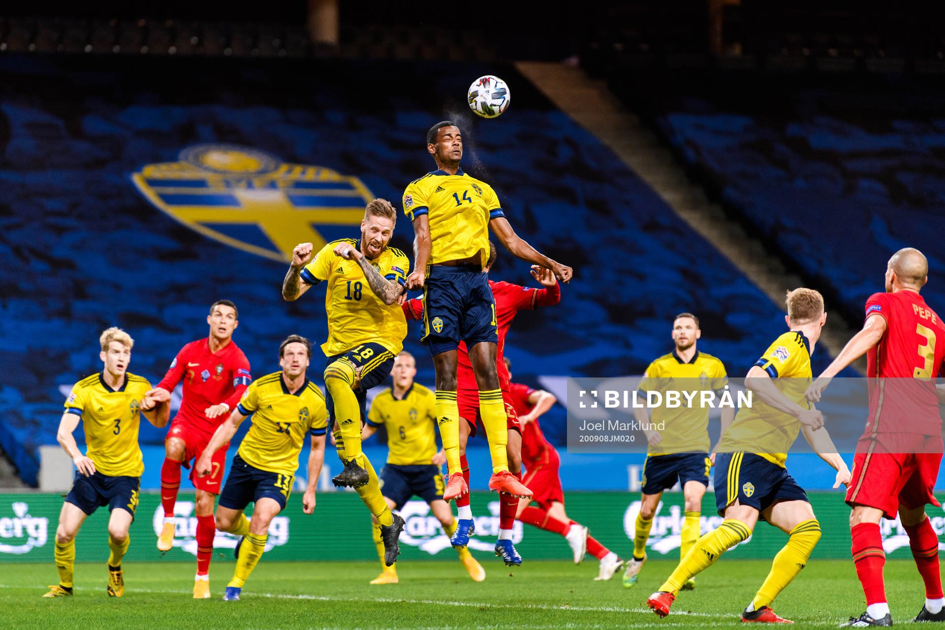 Pontus Jansson and Alexander Isak of Sweden