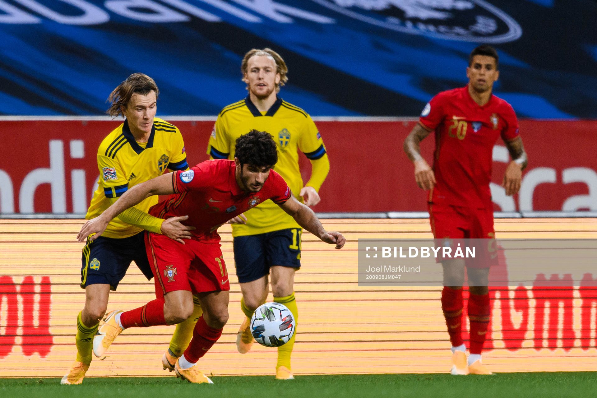 Kristoffer Olsson of Sweden and Goncalo Guedes of Portugal during the Nations League football match between Sweden and Portugal on September 8, 2020 in Stockholm.