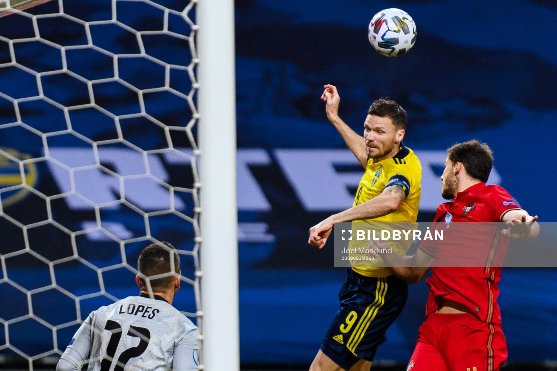 Marcus Berg of Sweden against goalkeeper Anthony Lopes and