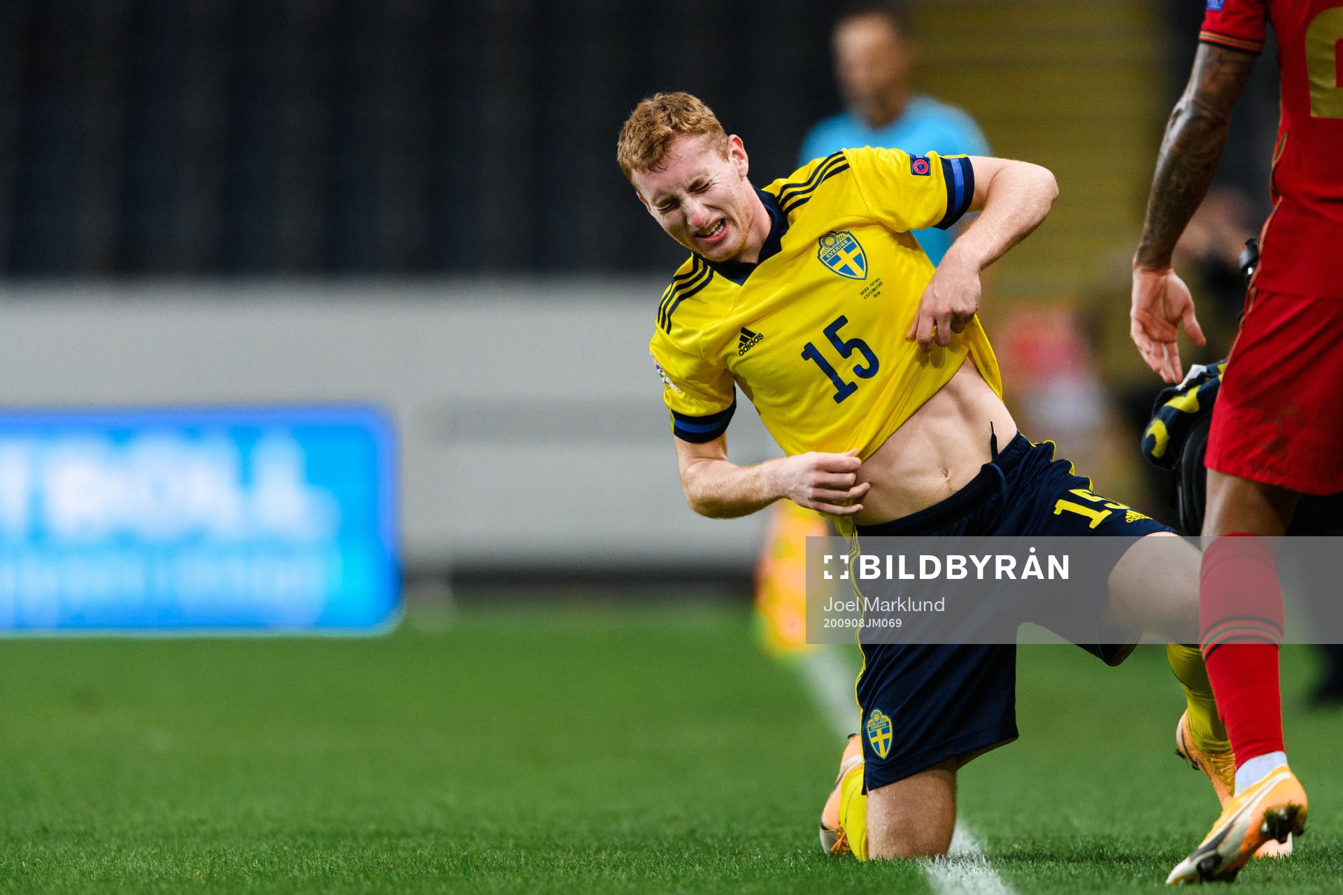 Dejan Kulusevski of Sweden in pain