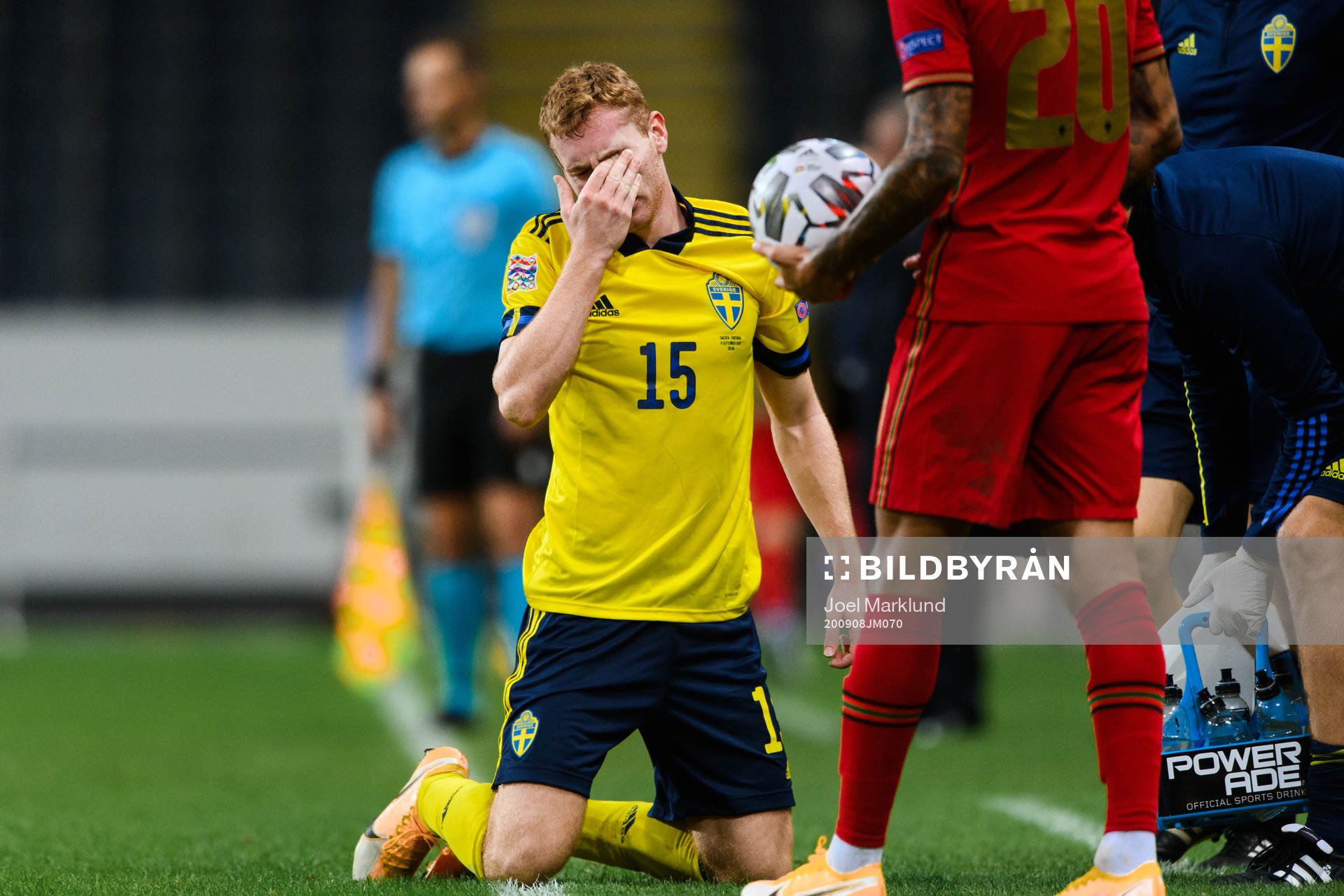 Dejan Kulusevski of Sweden in pain