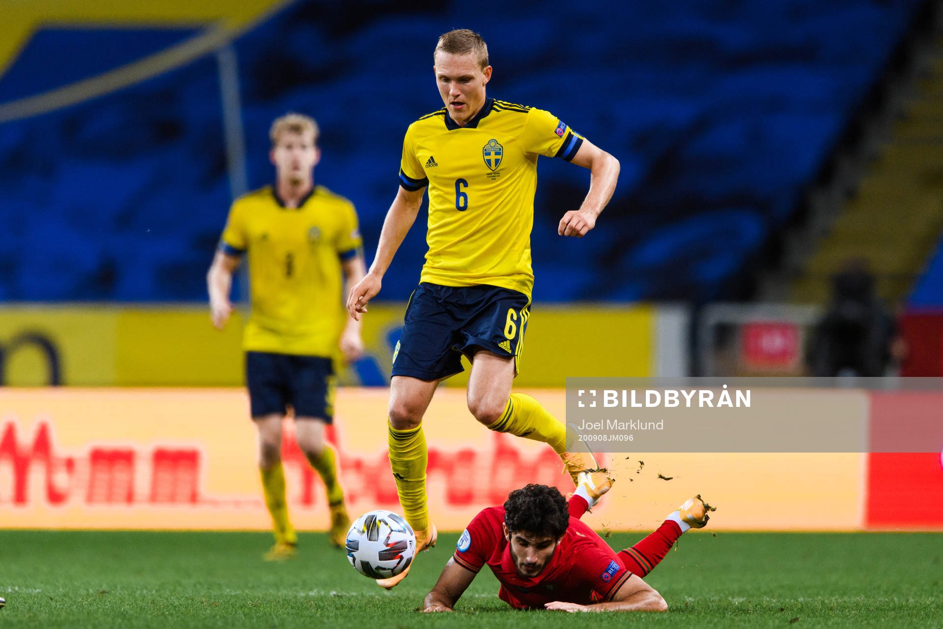 Ludwig Augustinsson of Sweden och Goncalo Guedes of Portugal during the Nations League football match between Sweden and Portugal on September 8, 2020 in Stockholm.