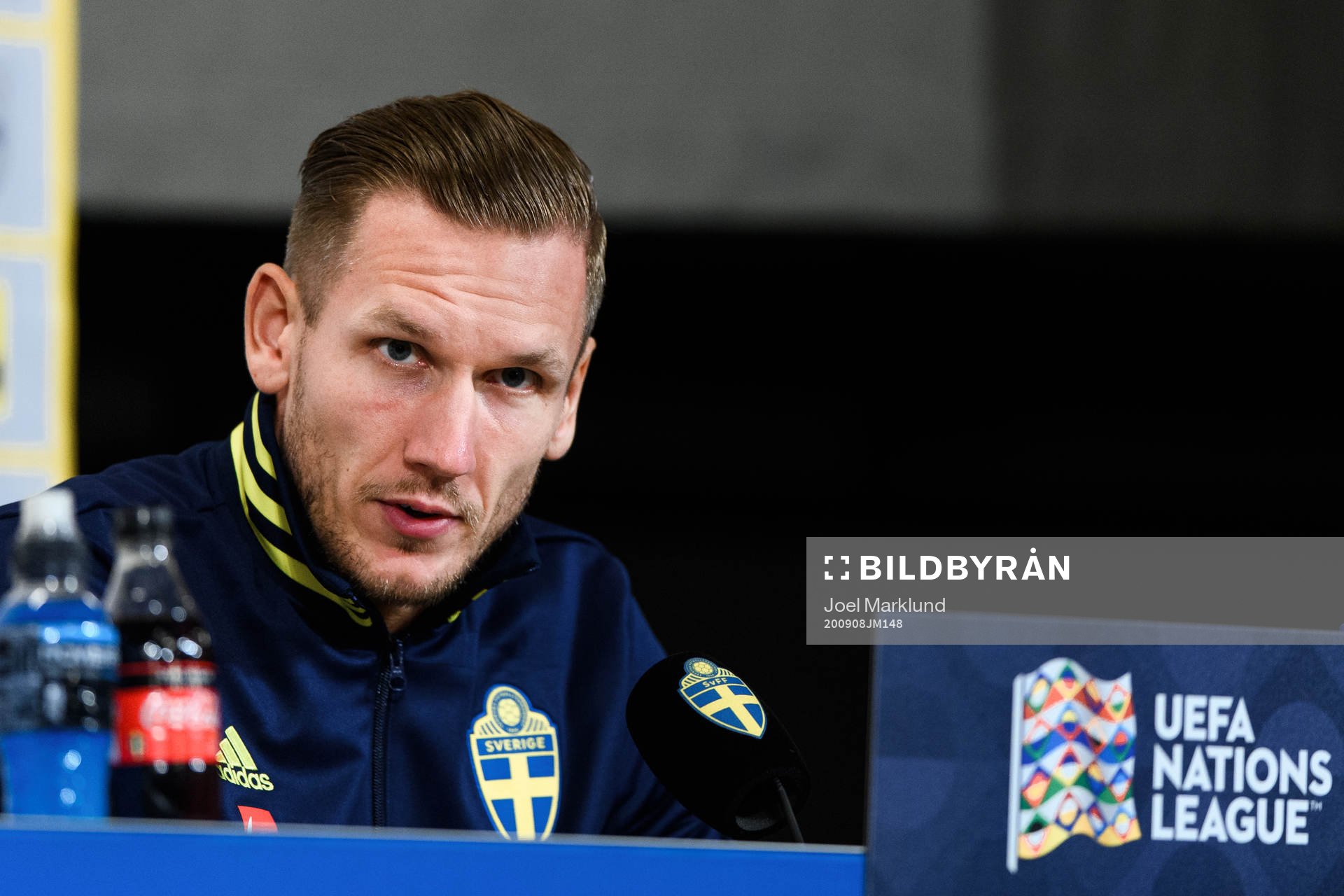 Goalkeeper Robin Olsen of Sweden at a press conference