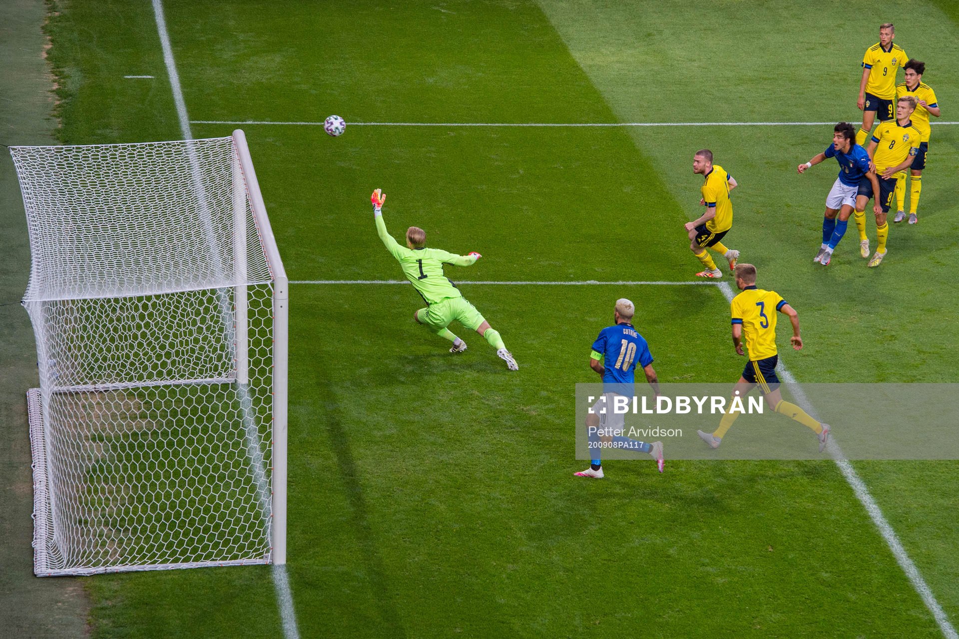 Davide Bettella of Italy with a change to score against