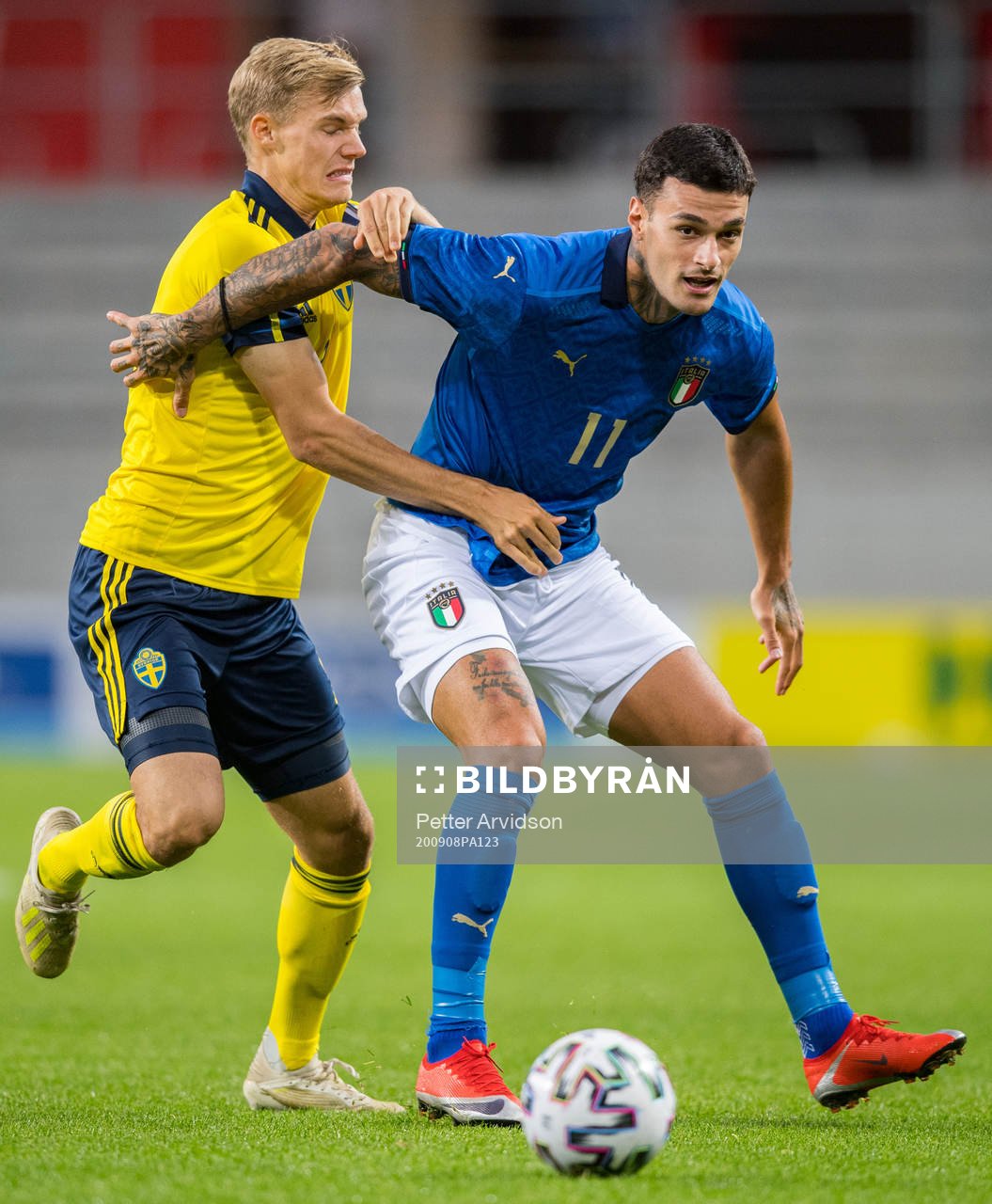 Svante Ingelsson of Sweden and Gianluca Scamacca of Italy