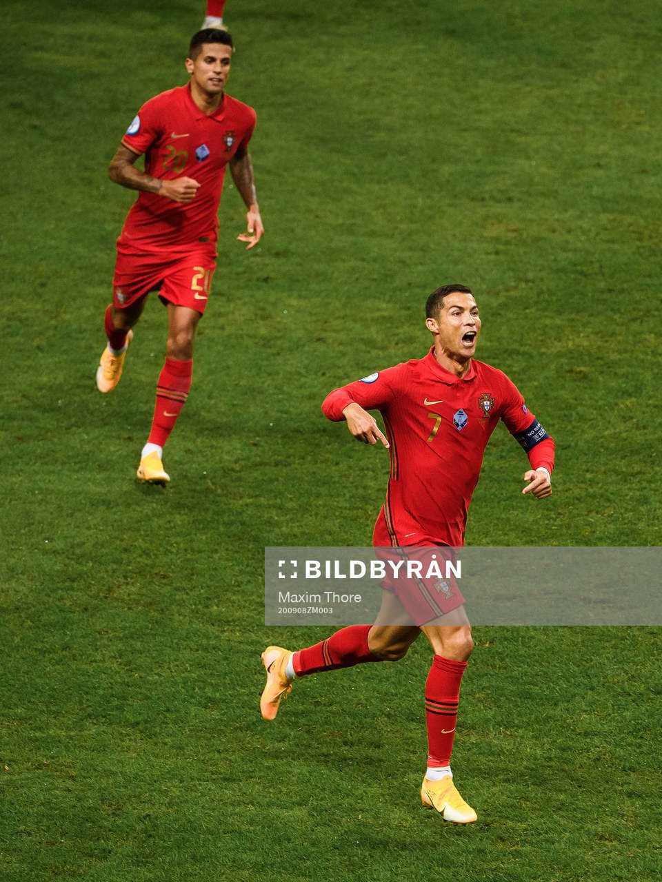 Joao Cancelo and Cristiano Ronaldo of Portugal celebrate