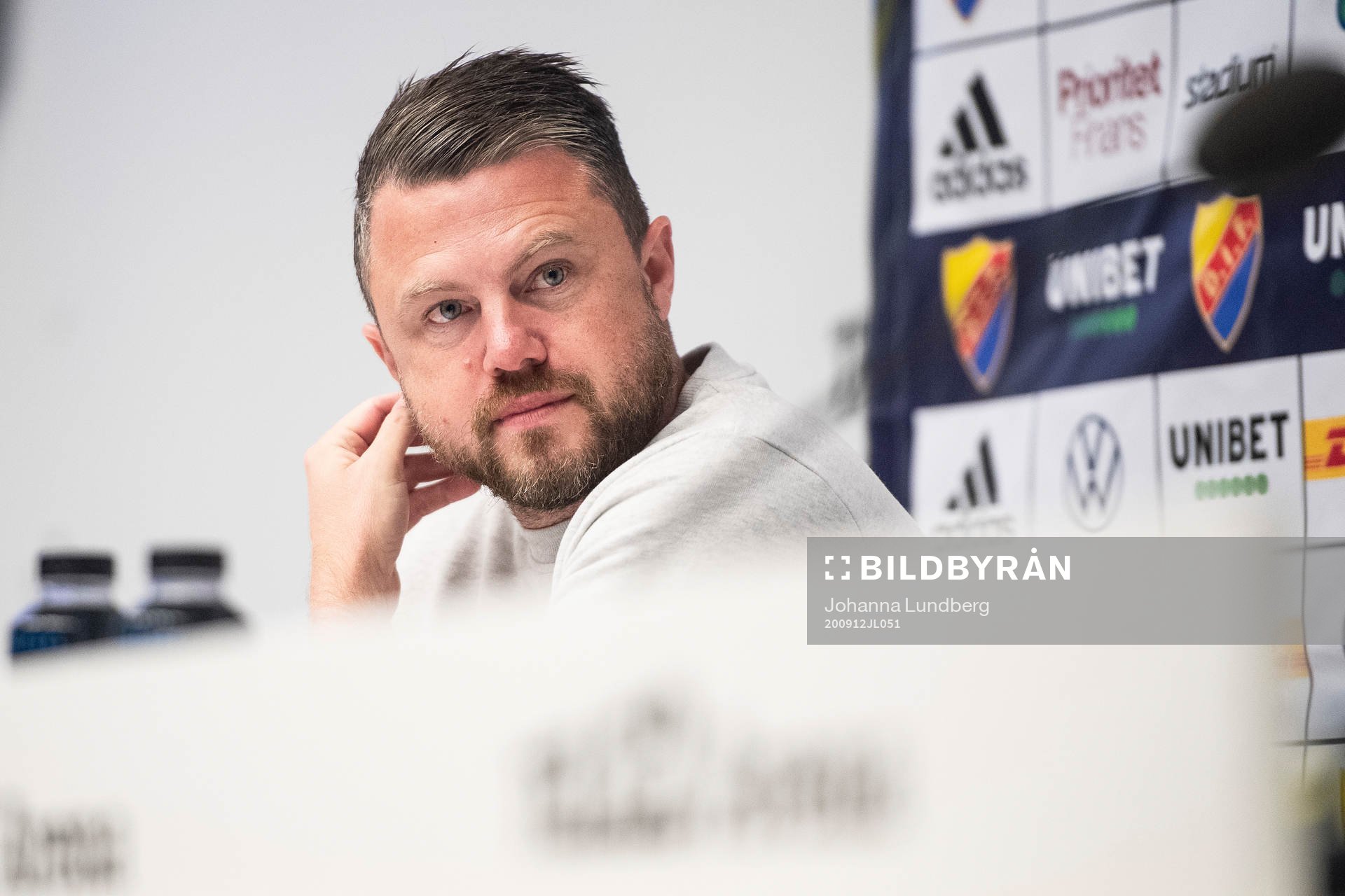 Elfsborgs manager Jimmy Thelin deltar i en presskonferens efter fotbollsmatchen i Allsvenskan mellan Djurgården och Elfsborg den 12 september 2020 i Stockholm.