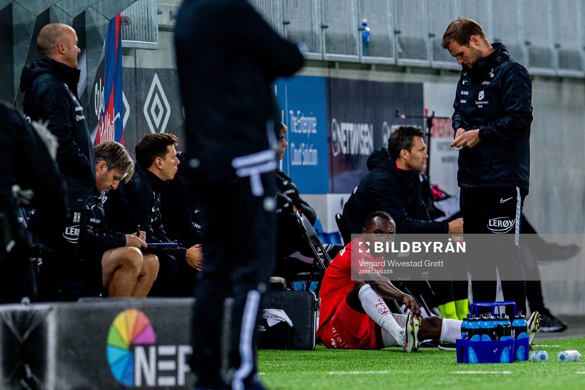 Gilbert Koomson of Brann with an injury