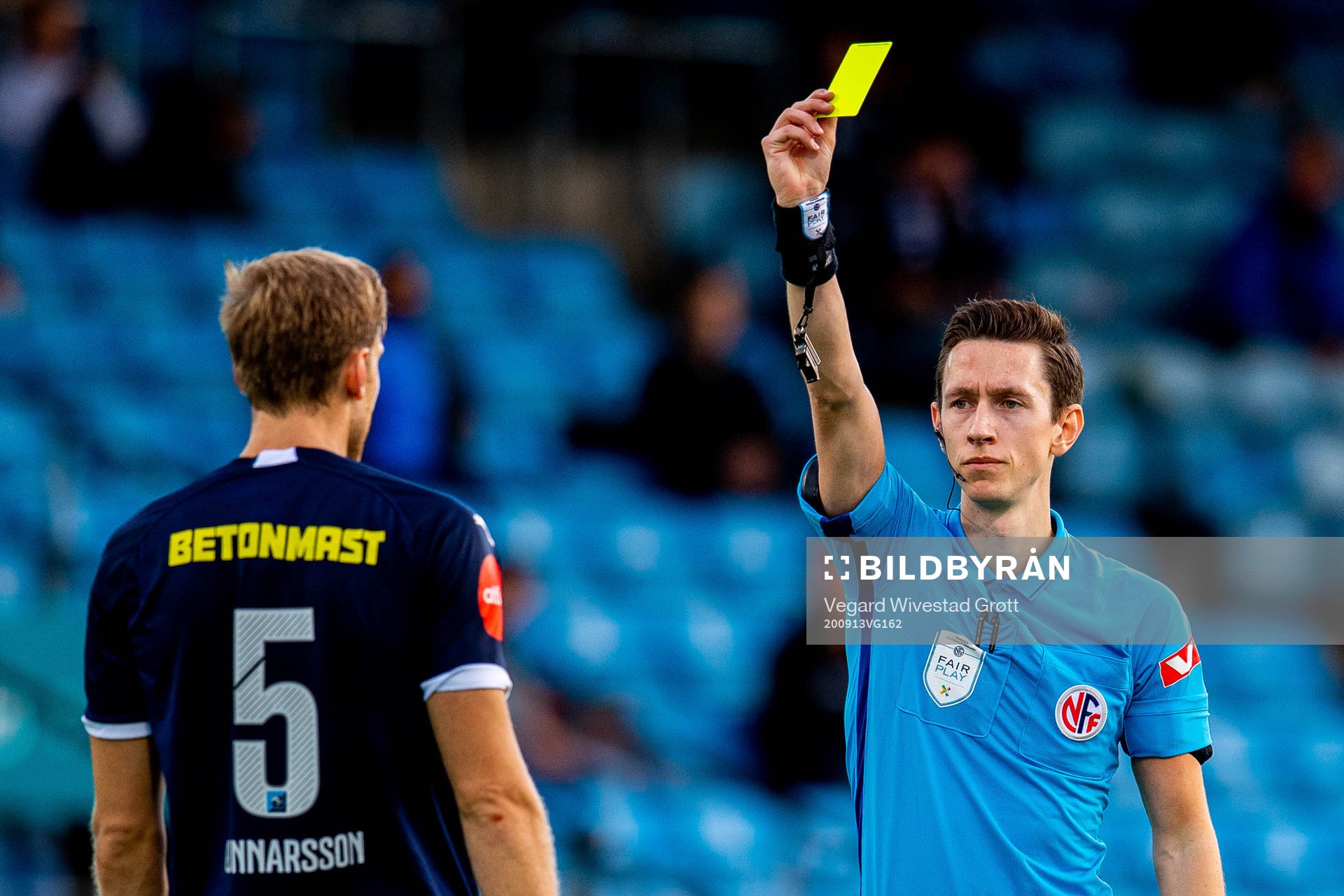 Niklas Gunnarsson of Strømsgodset receives a yellow card