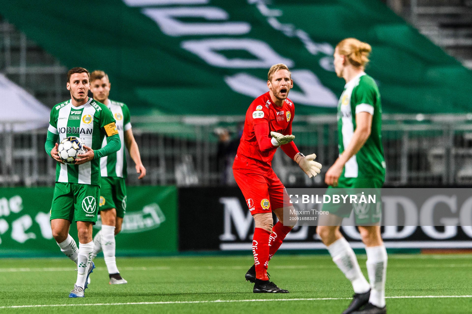 Jeppe Andersen and goalkeeper David Ousted of Hammarby look