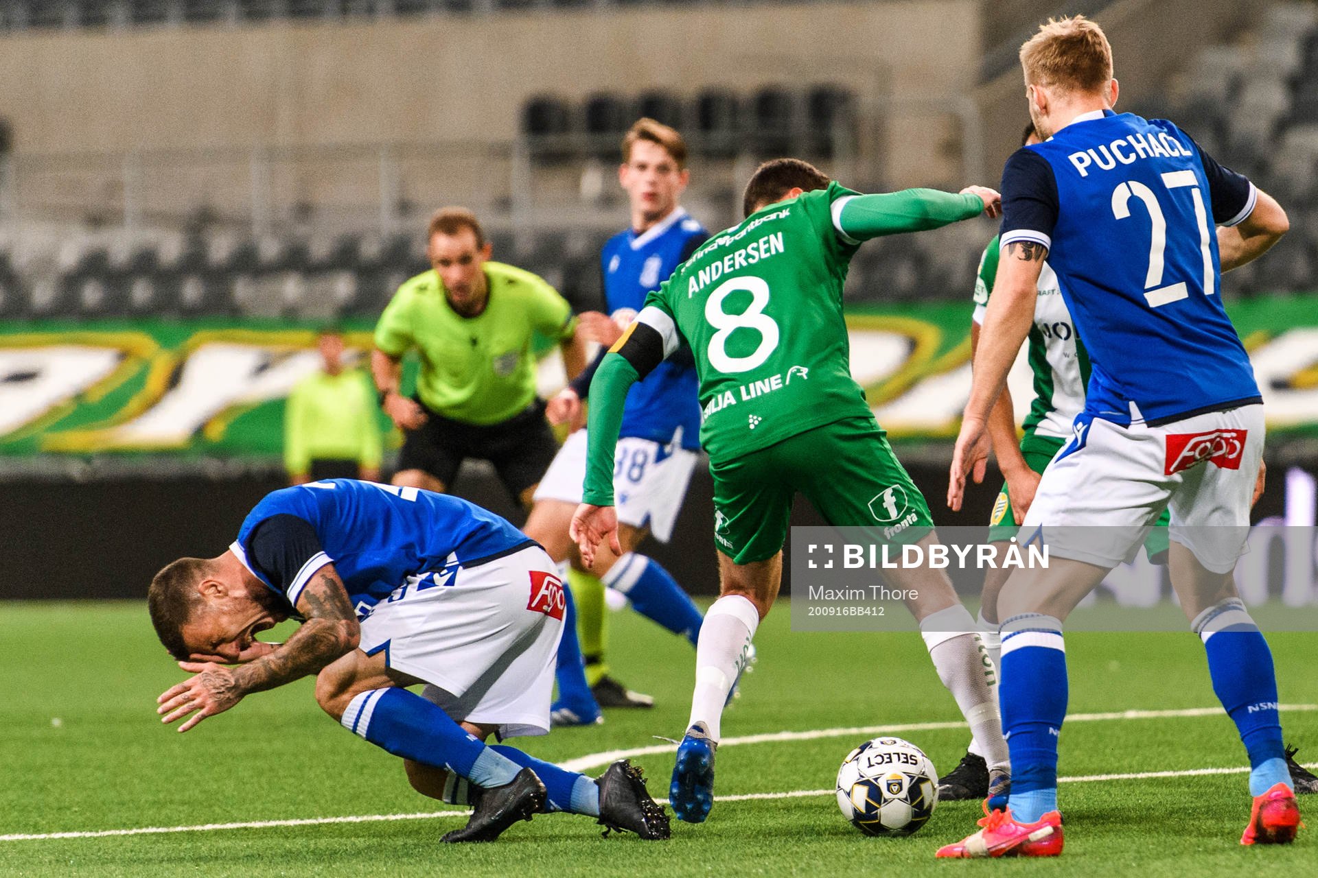 Pedro Tiba of Lech Poznan and Jeppe Andersen of Hammarby