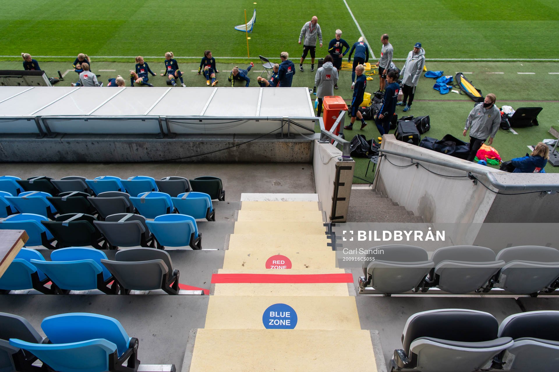 Signs mark the line between blue and red zone