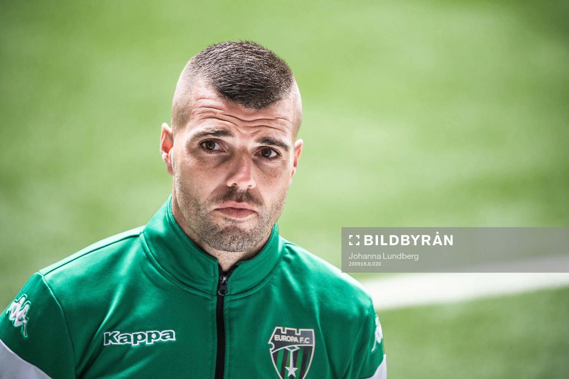 Europa FC’s Liam Walker deltar i en presskonferens efter en träning med Djurgården inför Europa League den 16 september 2020 i Stockholm.