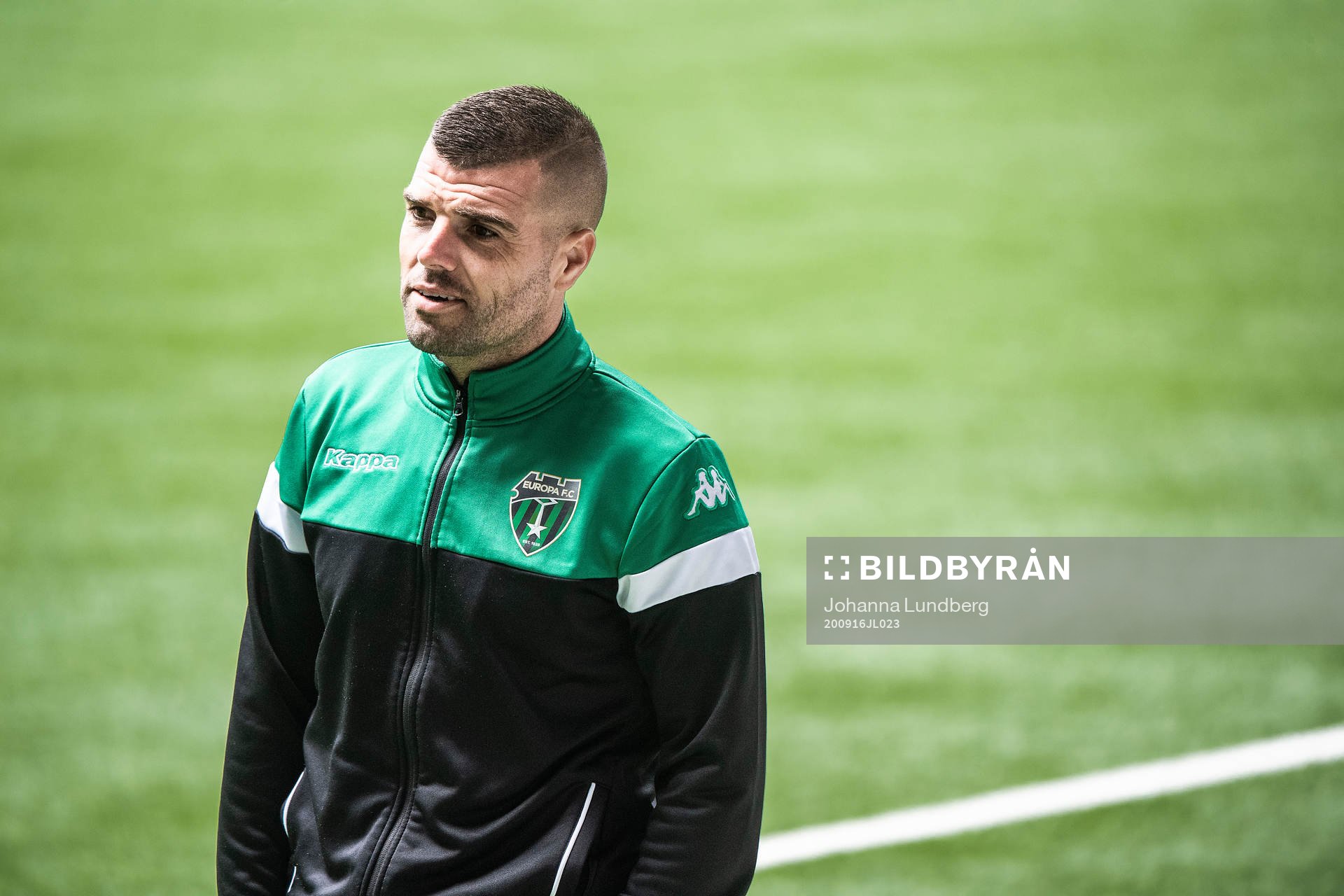 Europa FC’s Liam Walker deltar i en presskonferens efter en träning med Djurgården inför Europa League den 16 september 2020 i Stockholm.