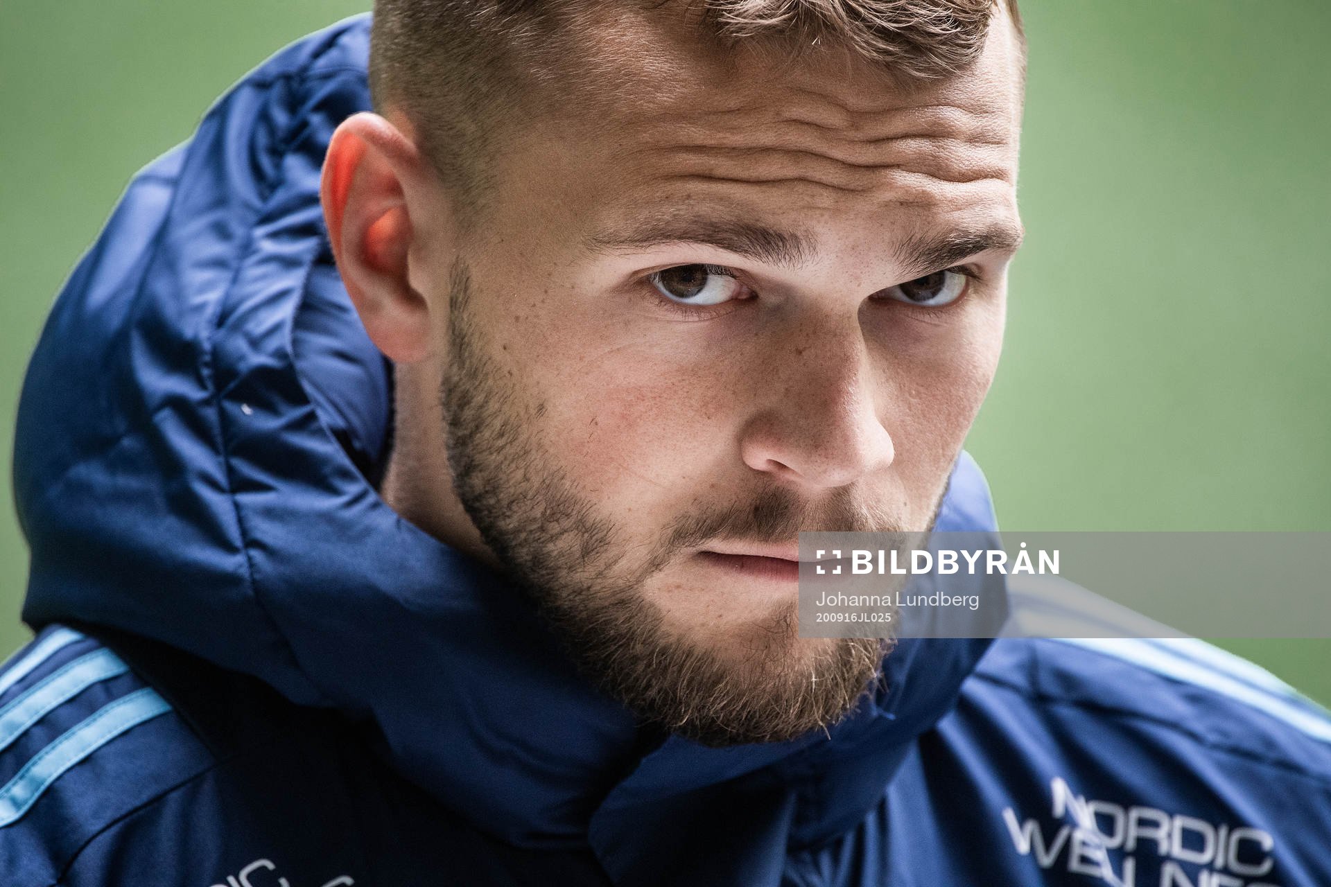 Djurgårdens Jesper Karlström deltar i en presskonferens efter en träning med Djurgården inför Europa League den 16 september 2020 i Stockholm.