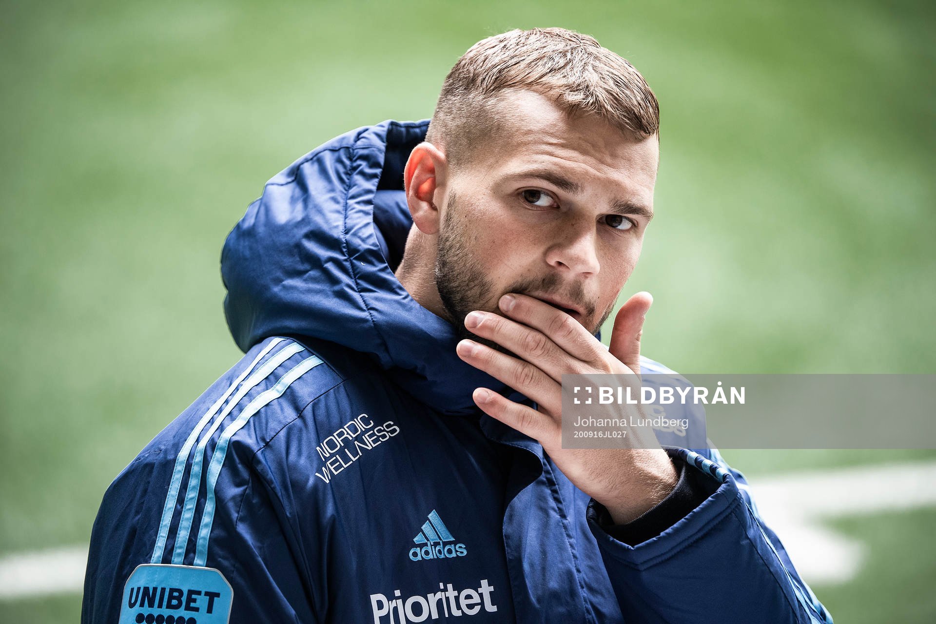 Djurgårdens Jesper Karlström deltar i en presskonferens efter en träning med Djurgården inför Europa League den 16 september 2020 i Stockholm.