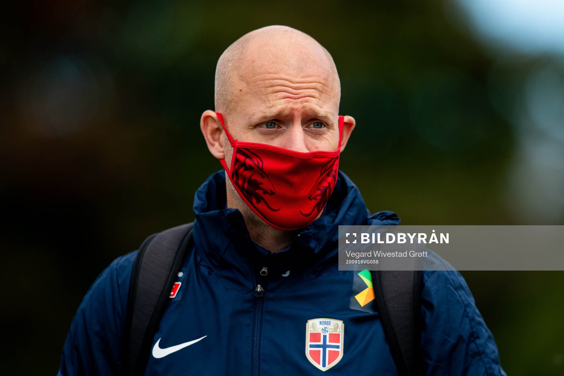 Anders Jacobson, assistant coach of Norway, wearing a face