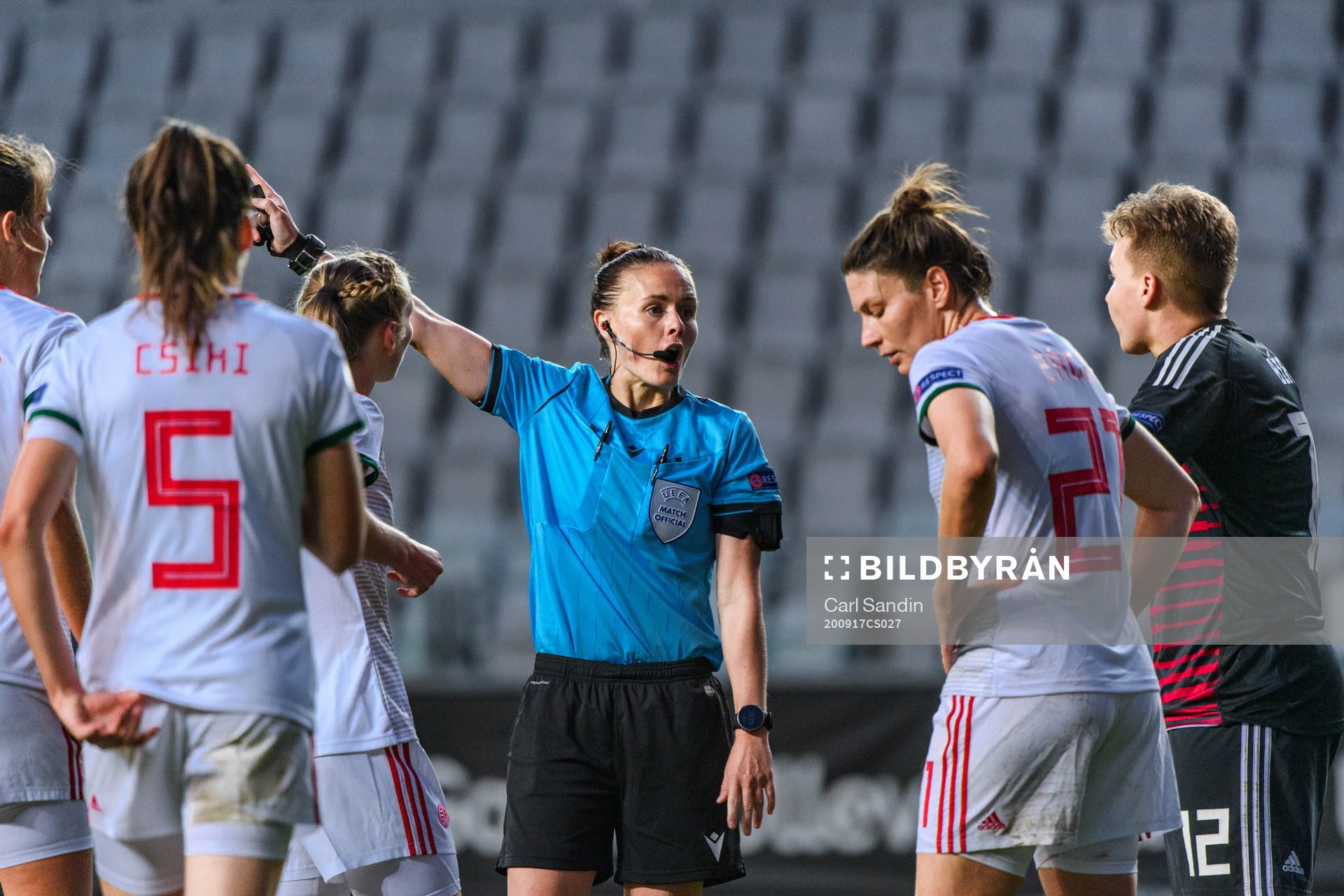 Goalkeeper Barbara Bíró of Hungary receives a red card